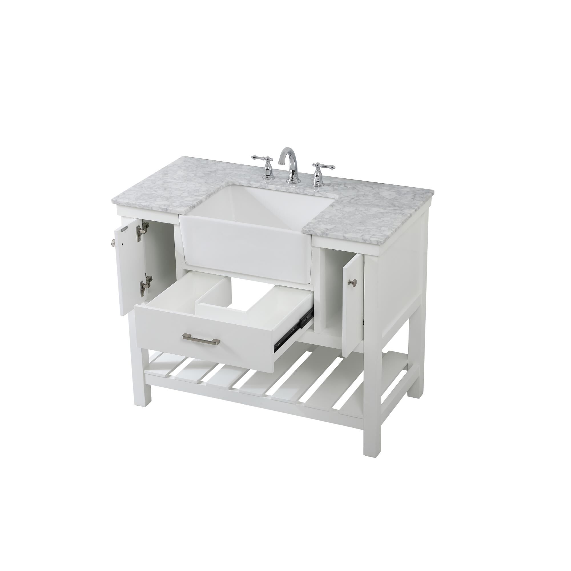 Shown in White finish and Without Backsplash accent