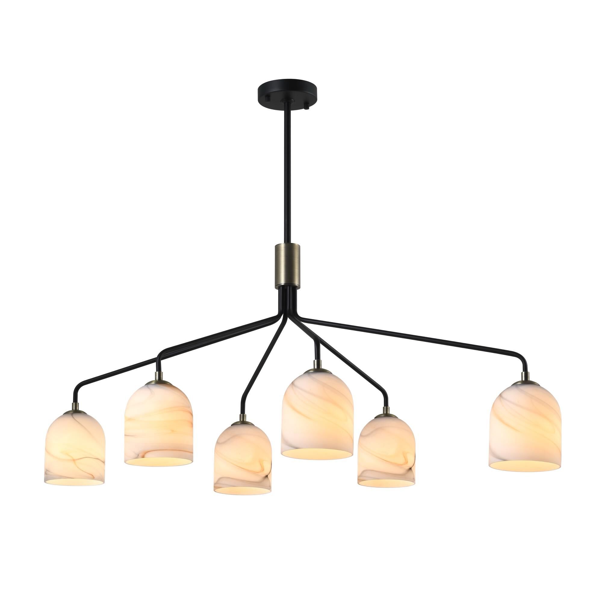 Shown in Black and Brushed Brass finish and Alabaster Style glass