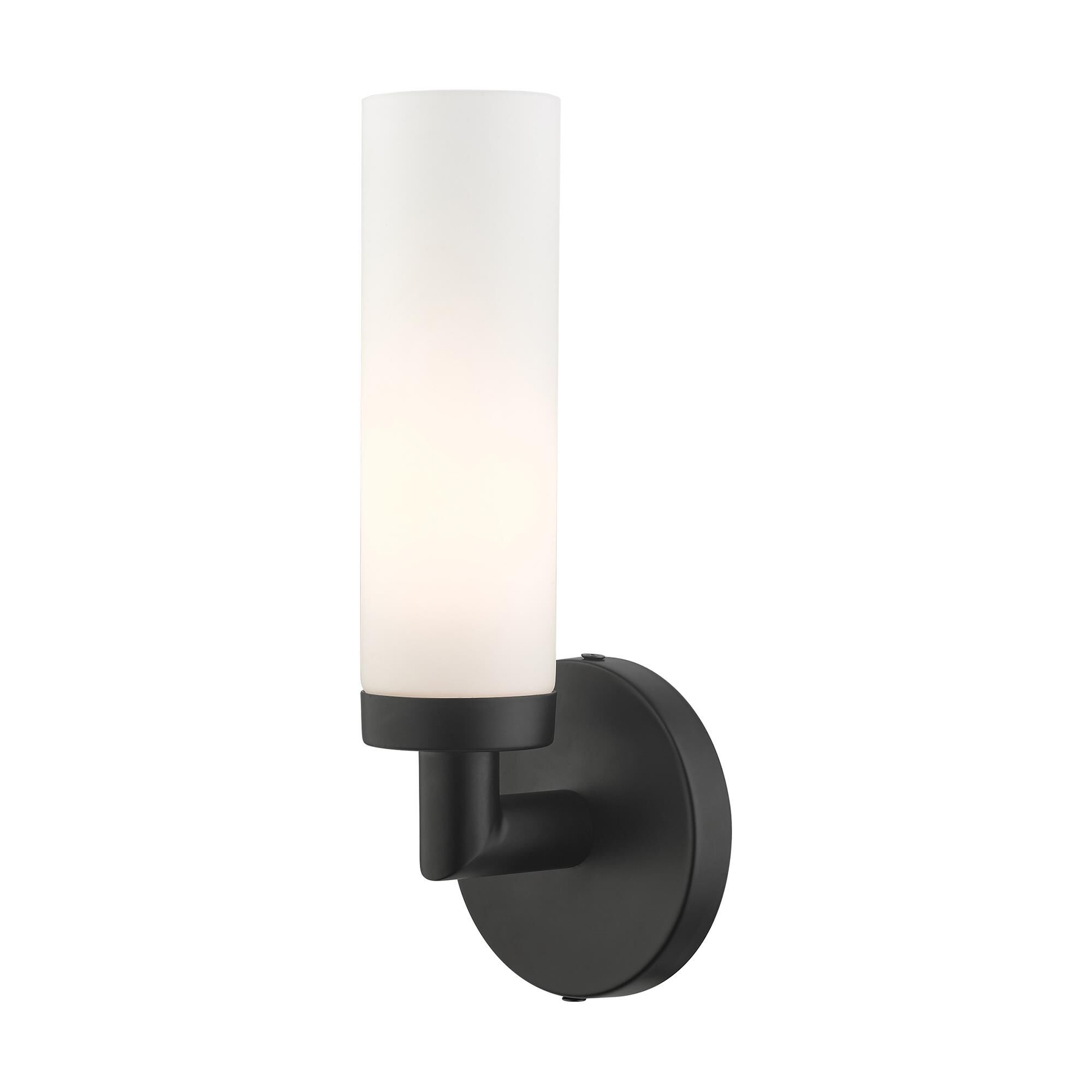 Shown in Black finish and Hand Blown Satin Opal White glass and Hand Blown Satin Opal White Glass shade
