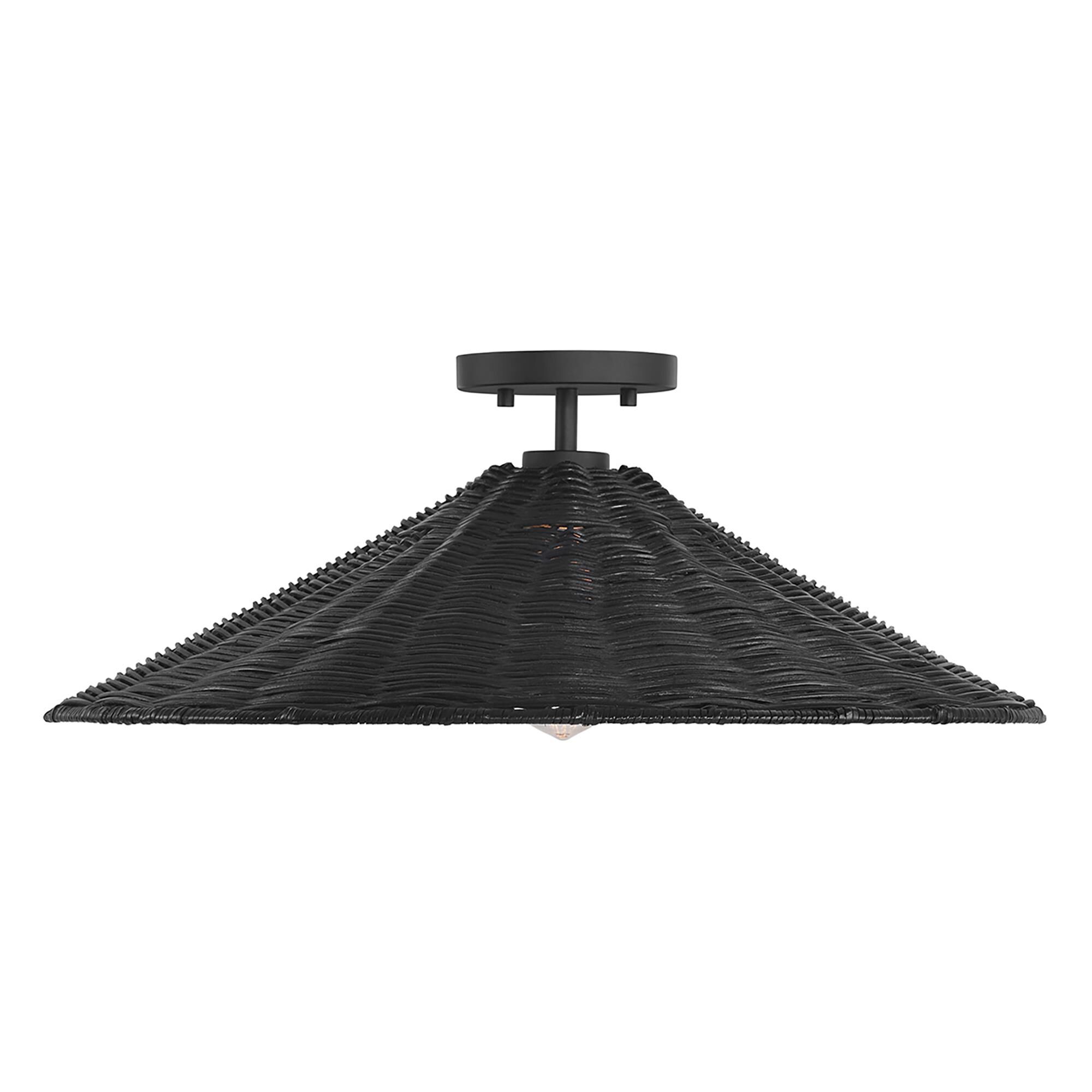 Shown in Matte Black finish and Natural Rattan shade