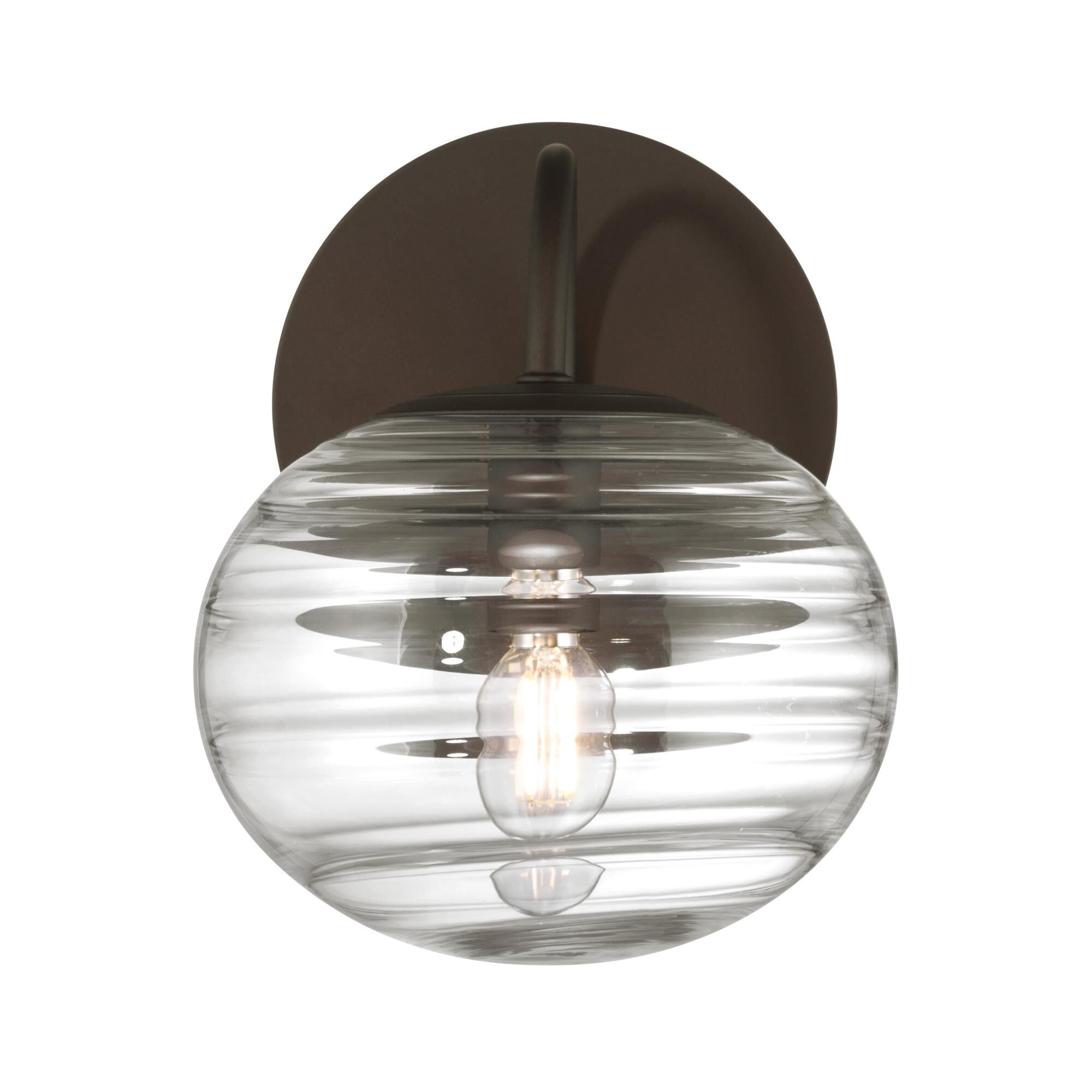 Shown in Dark Bronze finish and Clear Ribbed glass