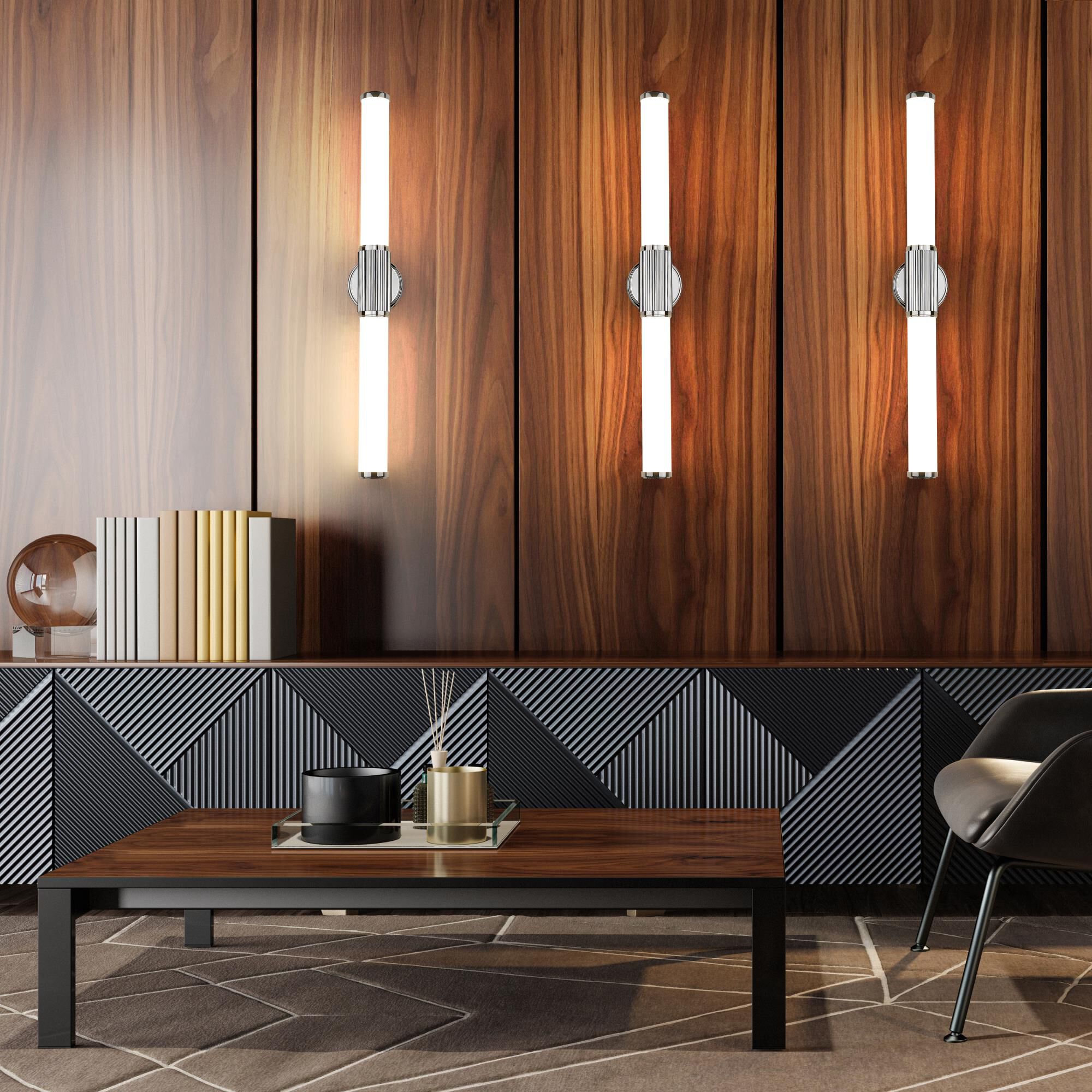 Shown in Chrome finish and Opal White glass and Opal White shade