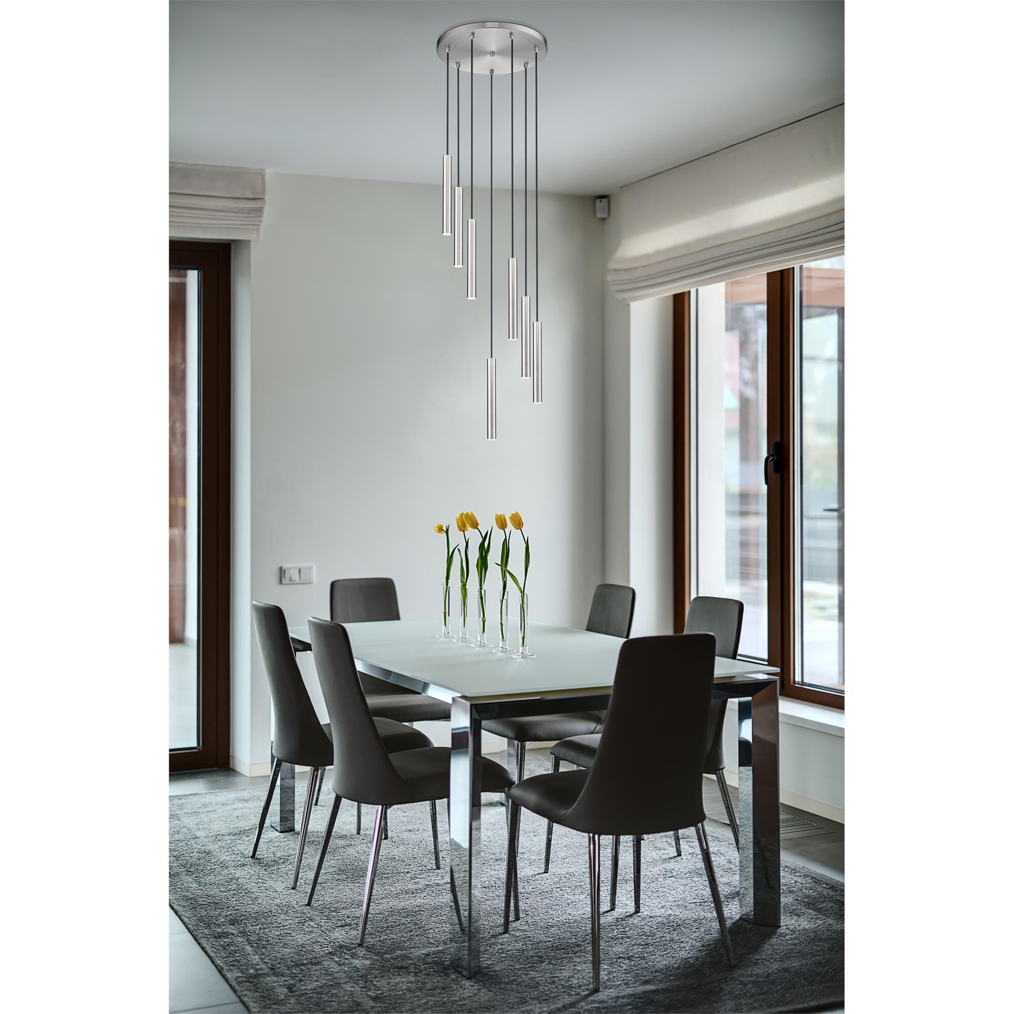 Shown in Brushed Nickel finish and Brushed Nickel glass and Brushed Nickel shade