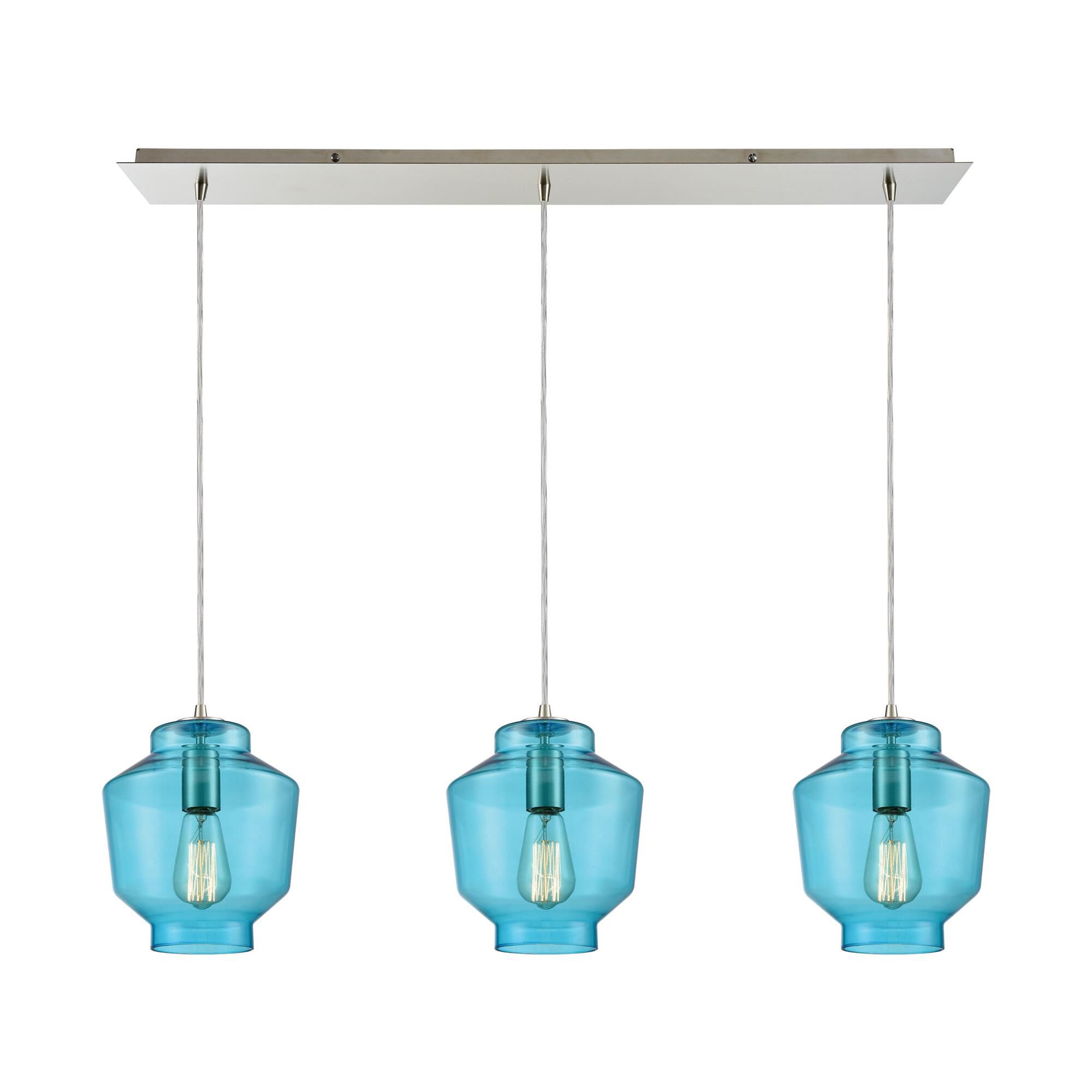 Shown in Satin Nickel finish and Aqua Blown glass 