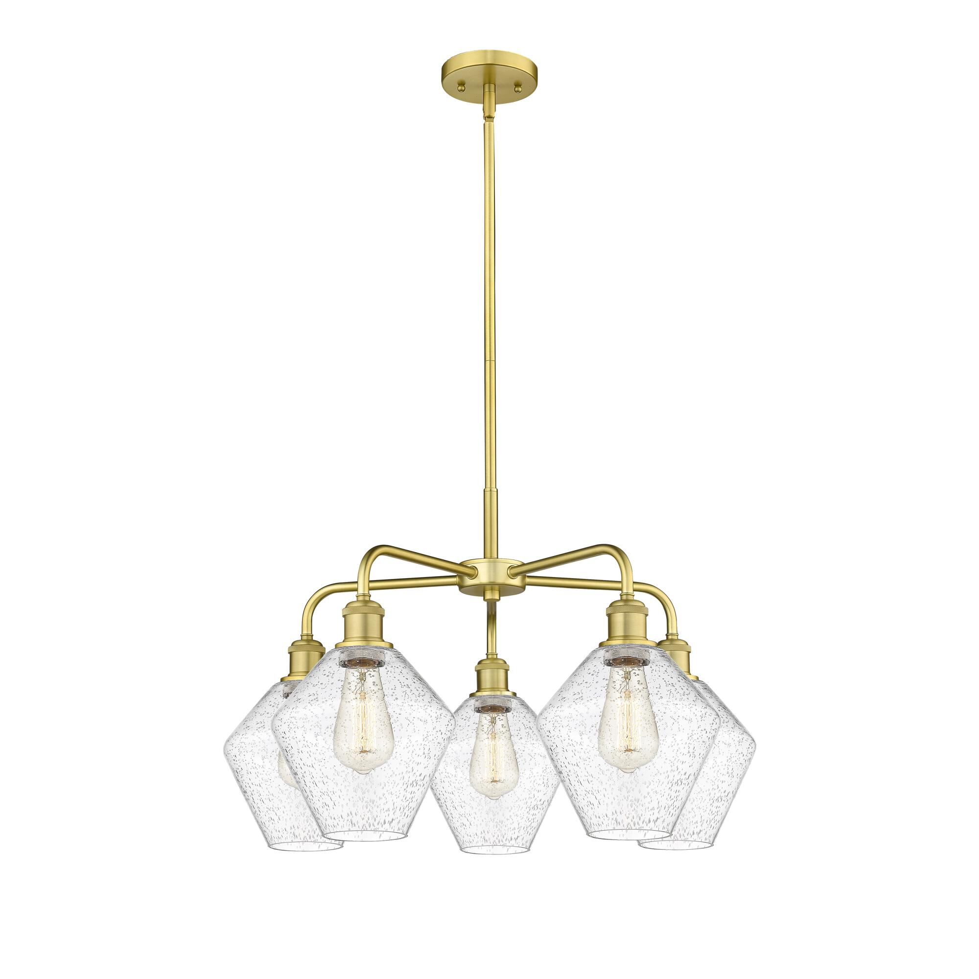 Shown in Satin Gold finish and Seedy glass