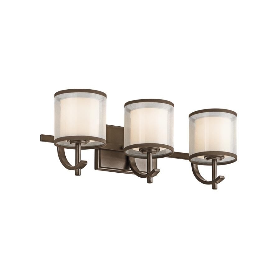 Shown in Mission Bronze finish and Satin Etched White glass and White Organza With Brown Trim shade