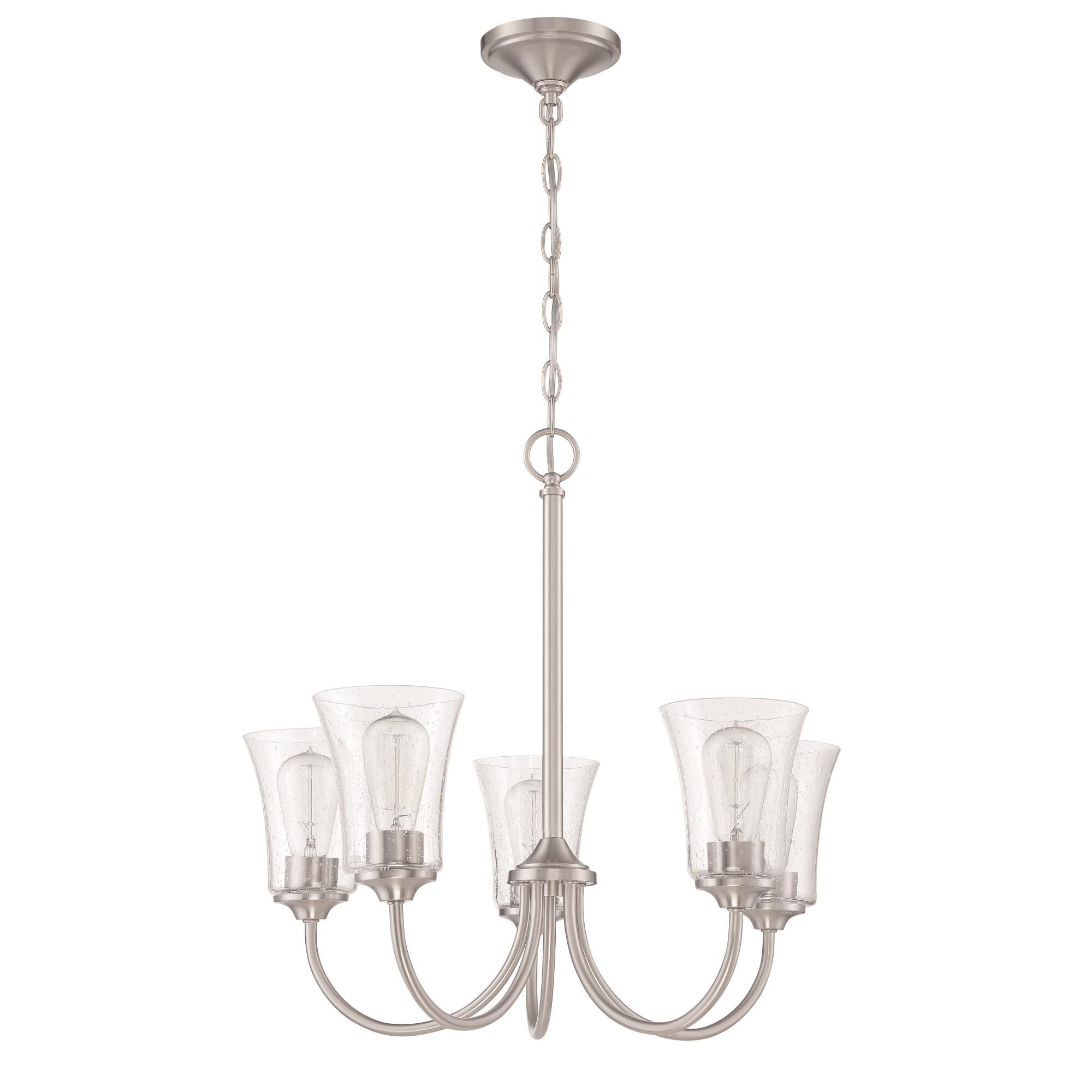 Shown in Brushed Polished Nickel finish and Clear Seeded glass and Glass shade