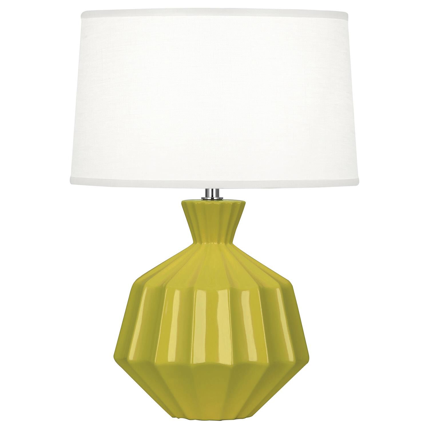 Shown in Citron Glazed Ceramic finish and Oyster Linen With Self Fabric Top Diffuser shade