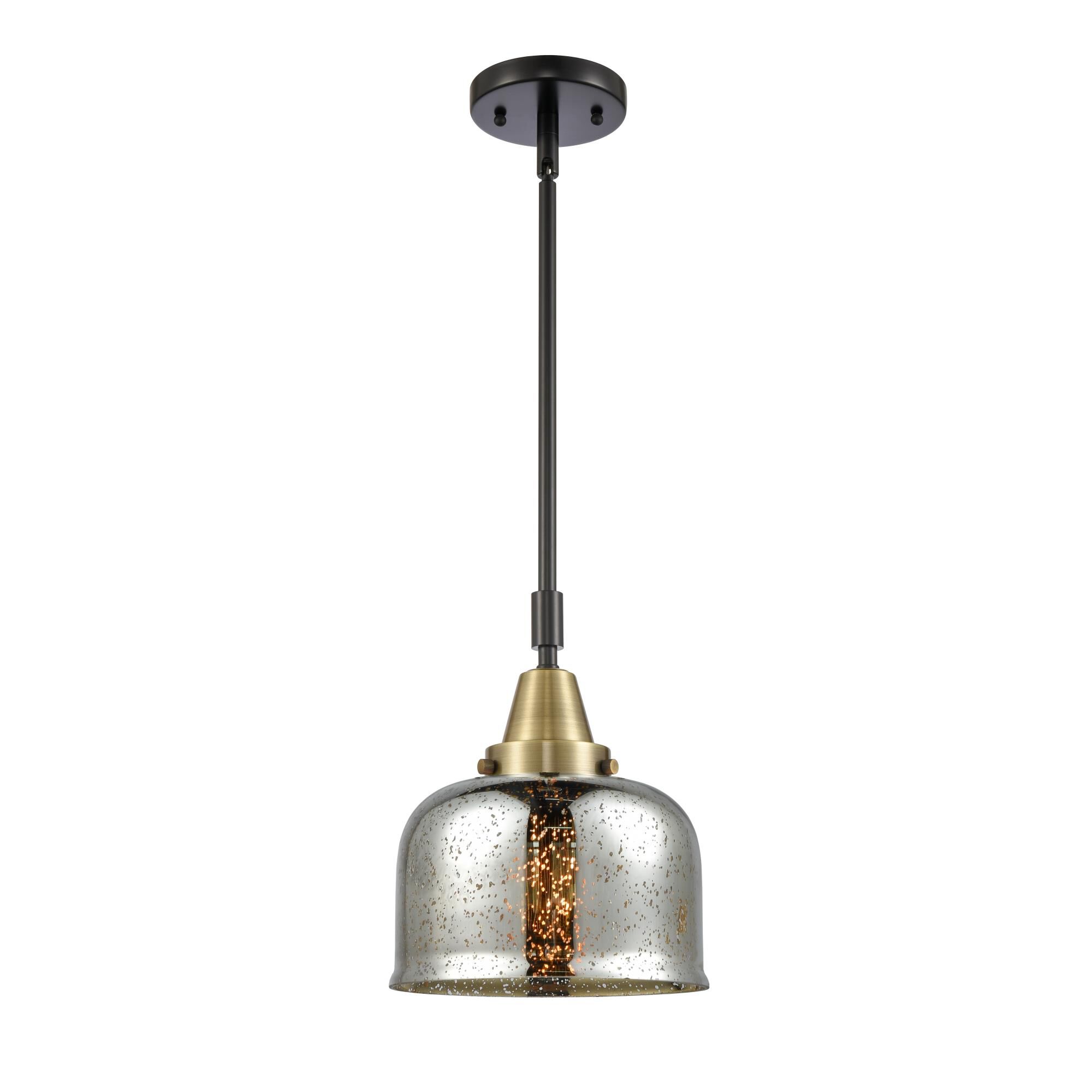 Shown in Black Antique Brass finish and Silver Plated Mercury Large Bell glass and No Shade shade