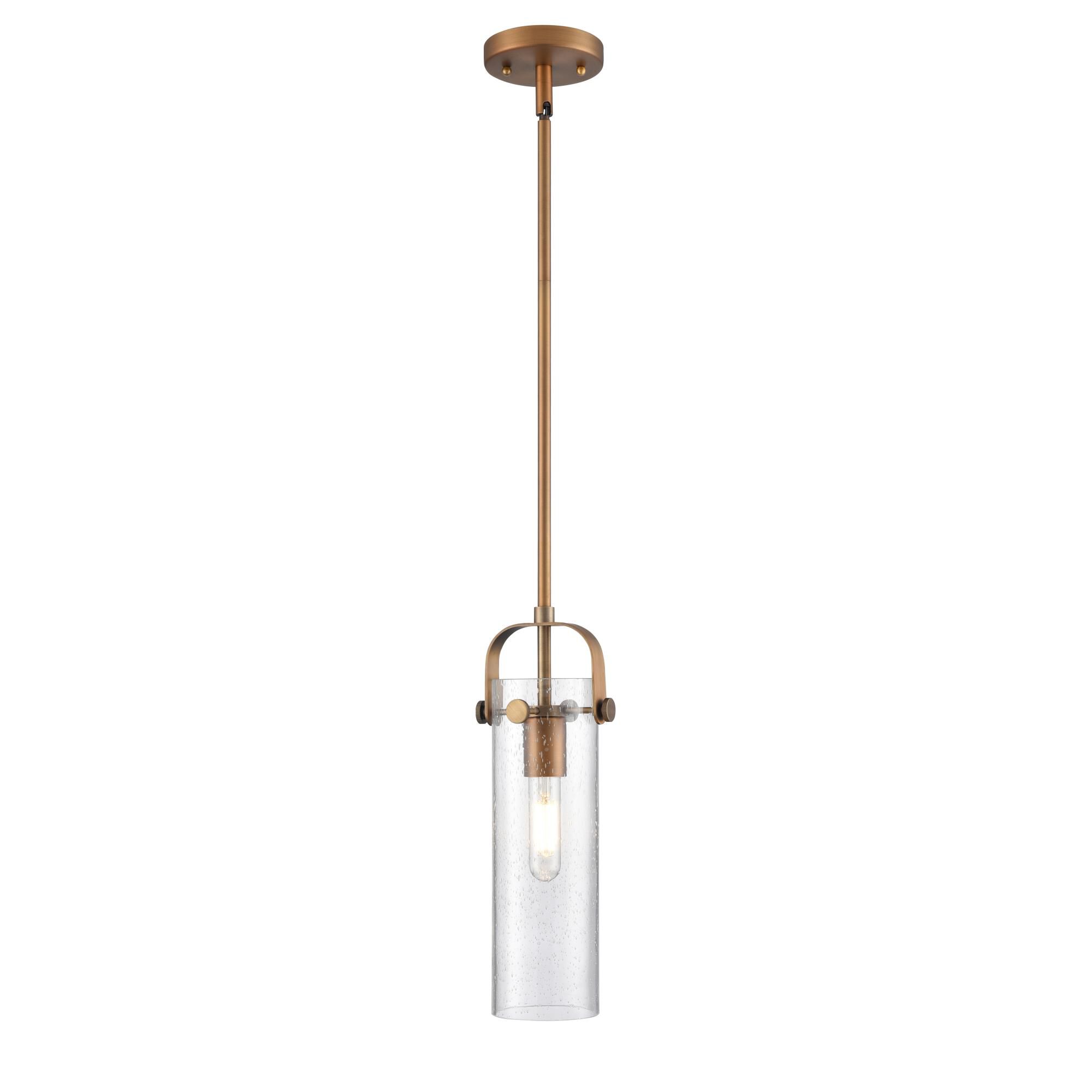 Shown in Brushed Brass finish and Seedy glass and Seedy Glass shade