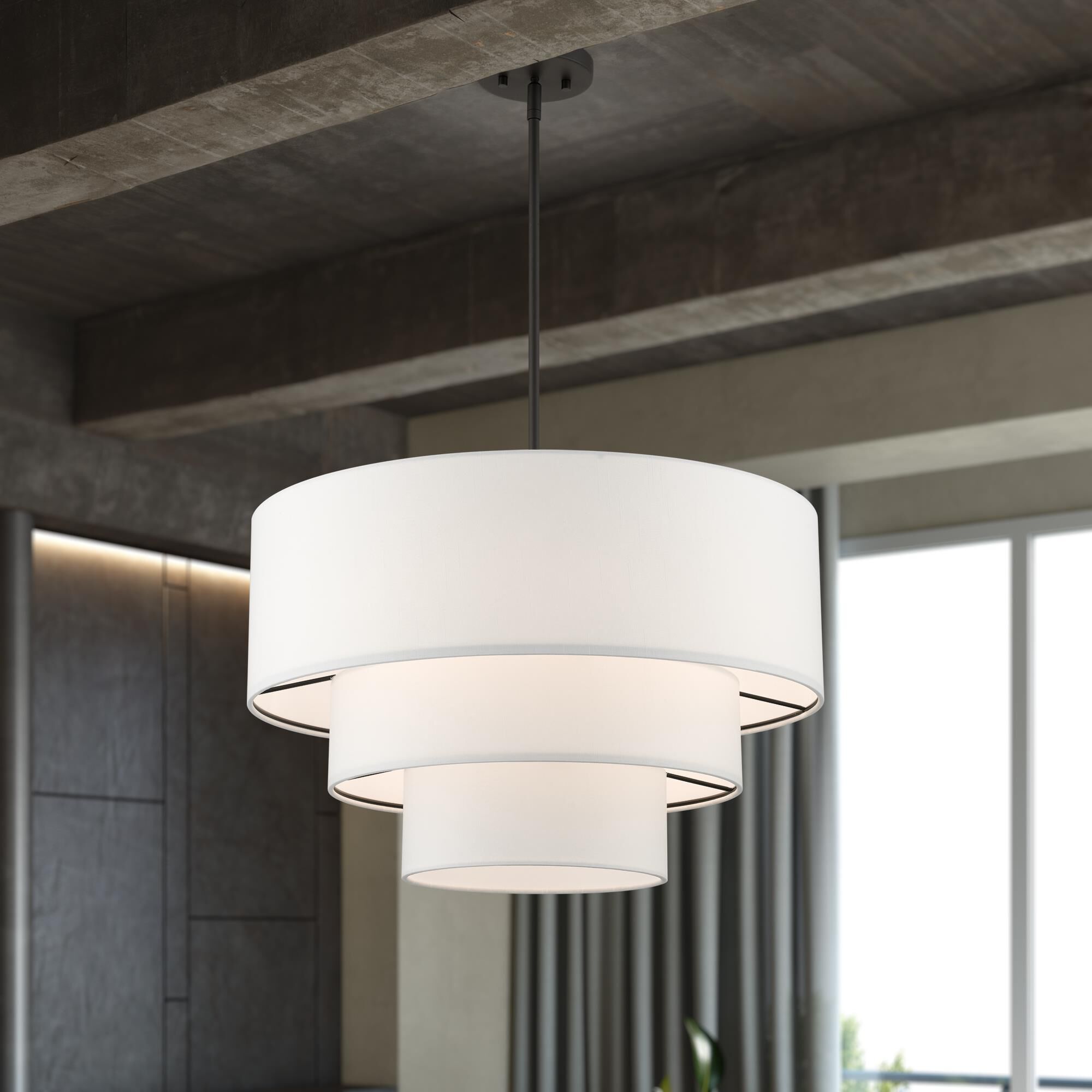 Shown in Bronze finish and Hand Crafted Off-White Color Hardback Fabric with White Fabric Inside shade