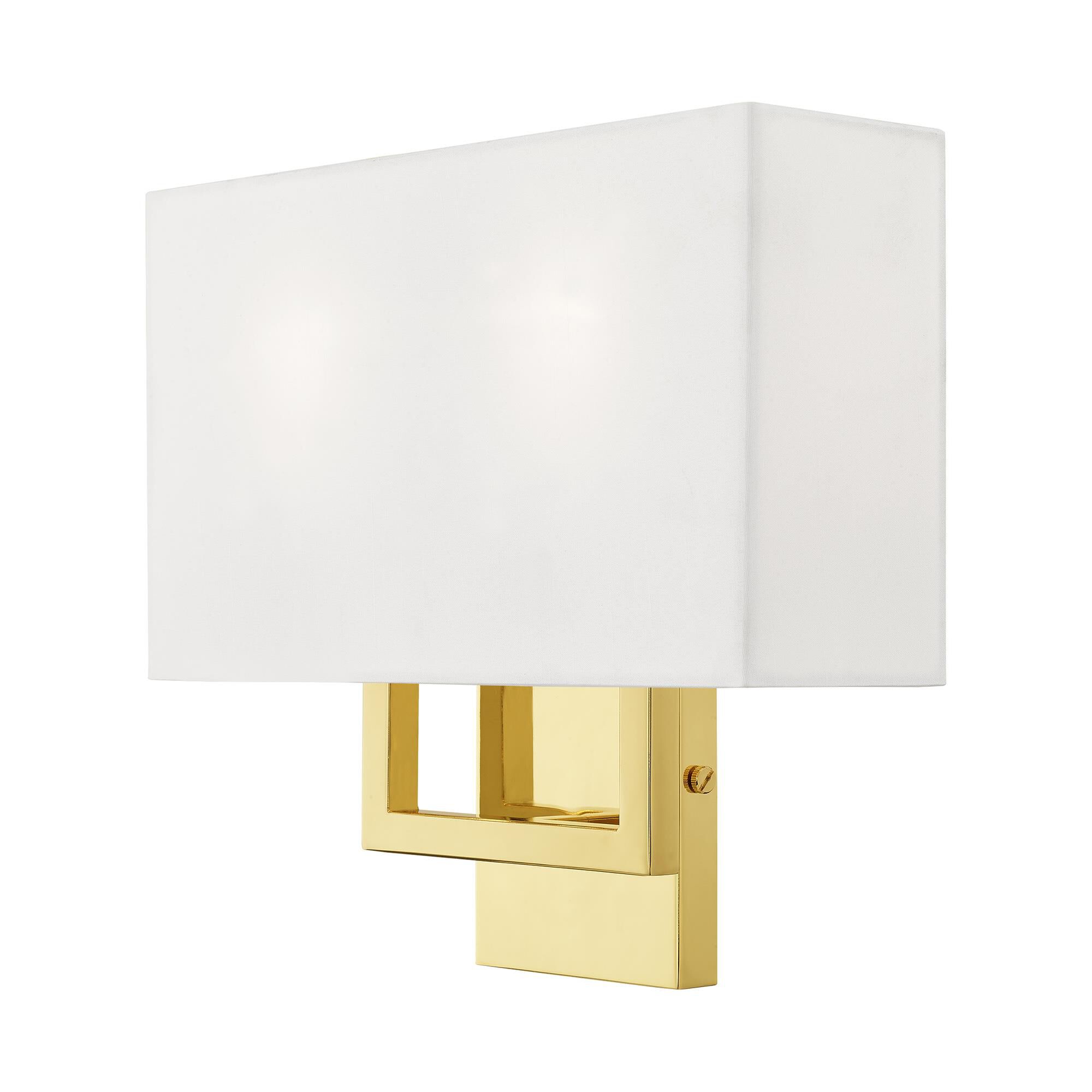 Shown in Polished Brass finish and Hand Crafted Off-White Fabric Outside & White Fabric Inside Hardback shade