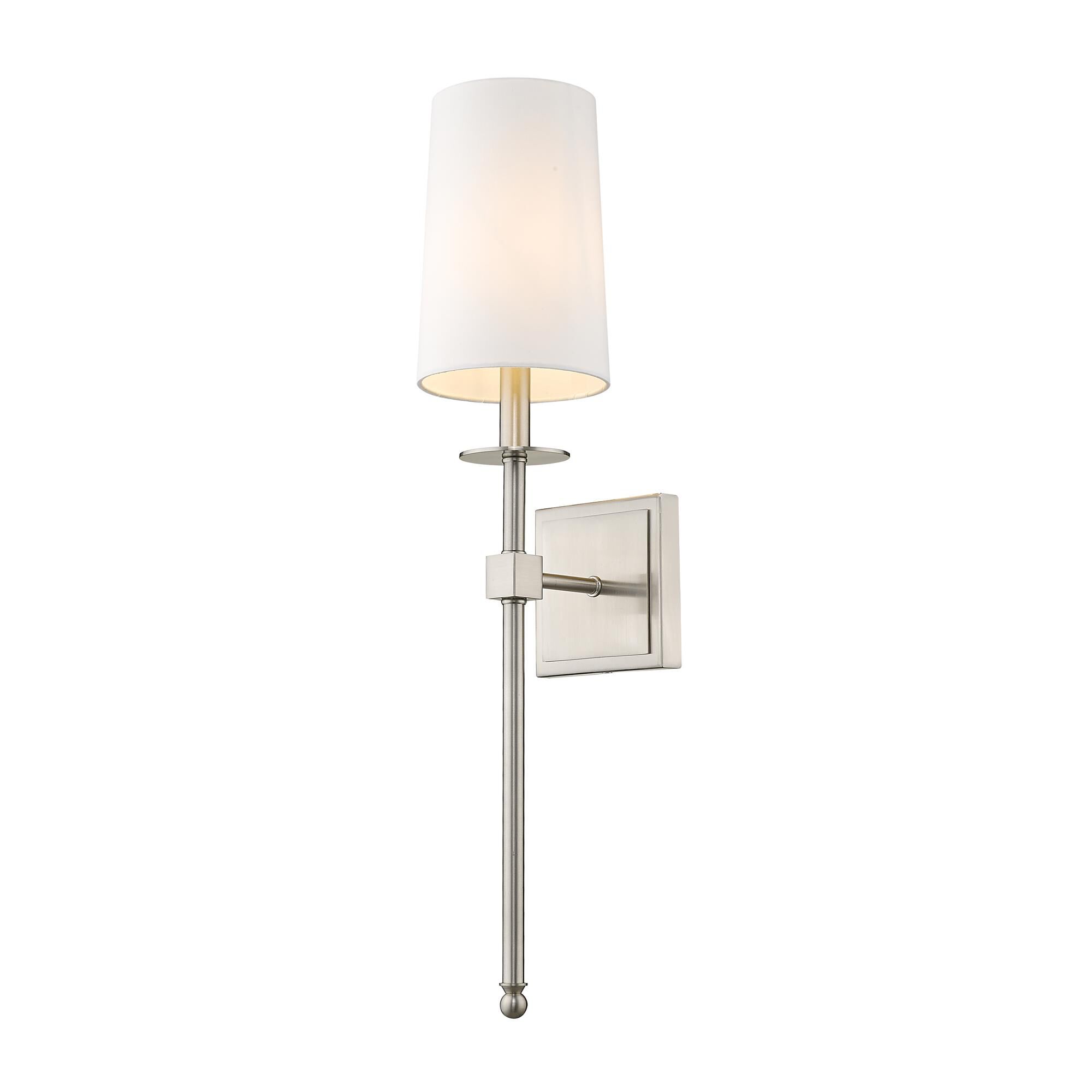 Shown in Brushed Nickel finish and Fabric glass and Fabric shade