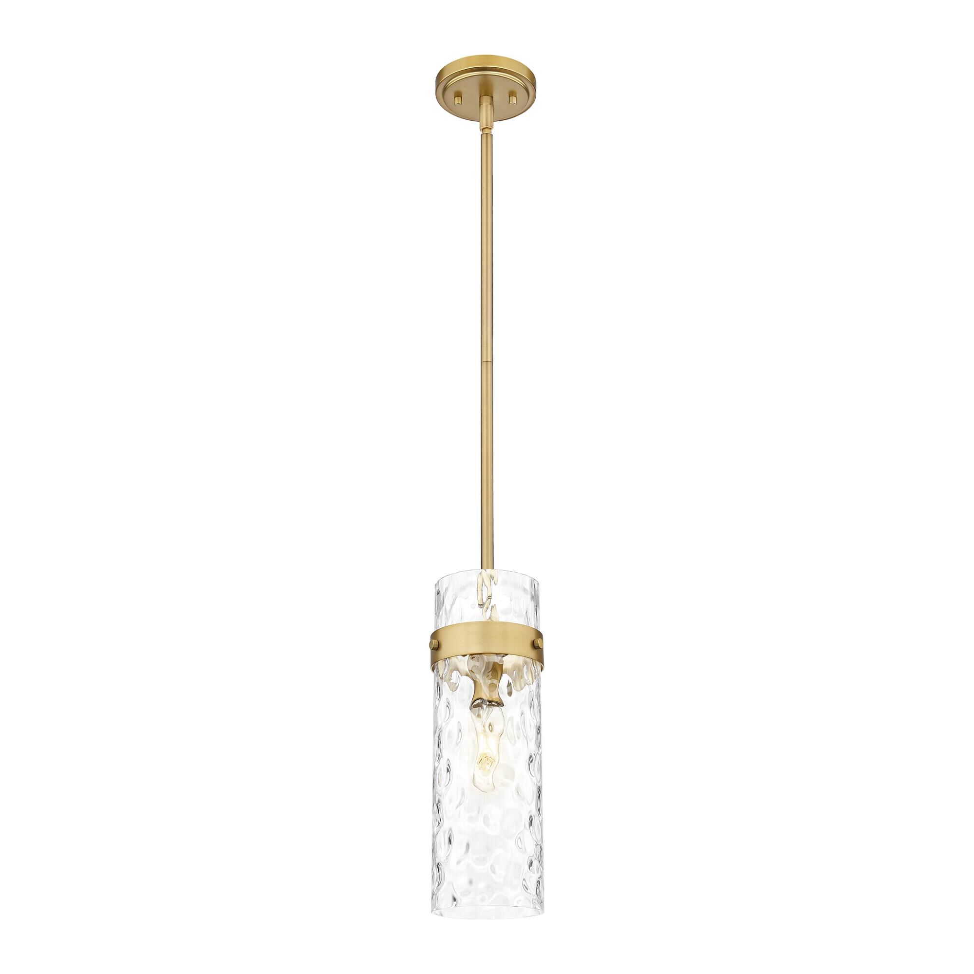 Shown in Rubbed Brass finish and Clear Water glass and Clear Water shade