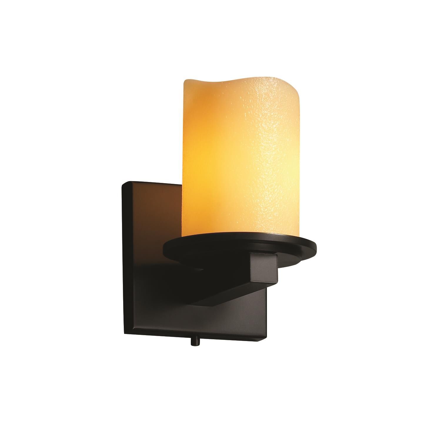 Shown in Matte Black finish and Amber Faux Candle Resin glass and Cylinder with Melted Rim accent