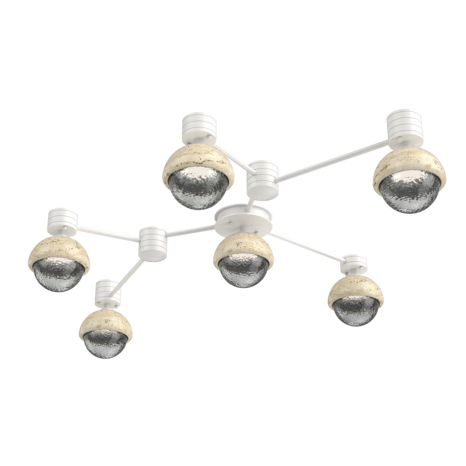 Shown in Salt White finish and Smoke glass and Travertine Stone accent