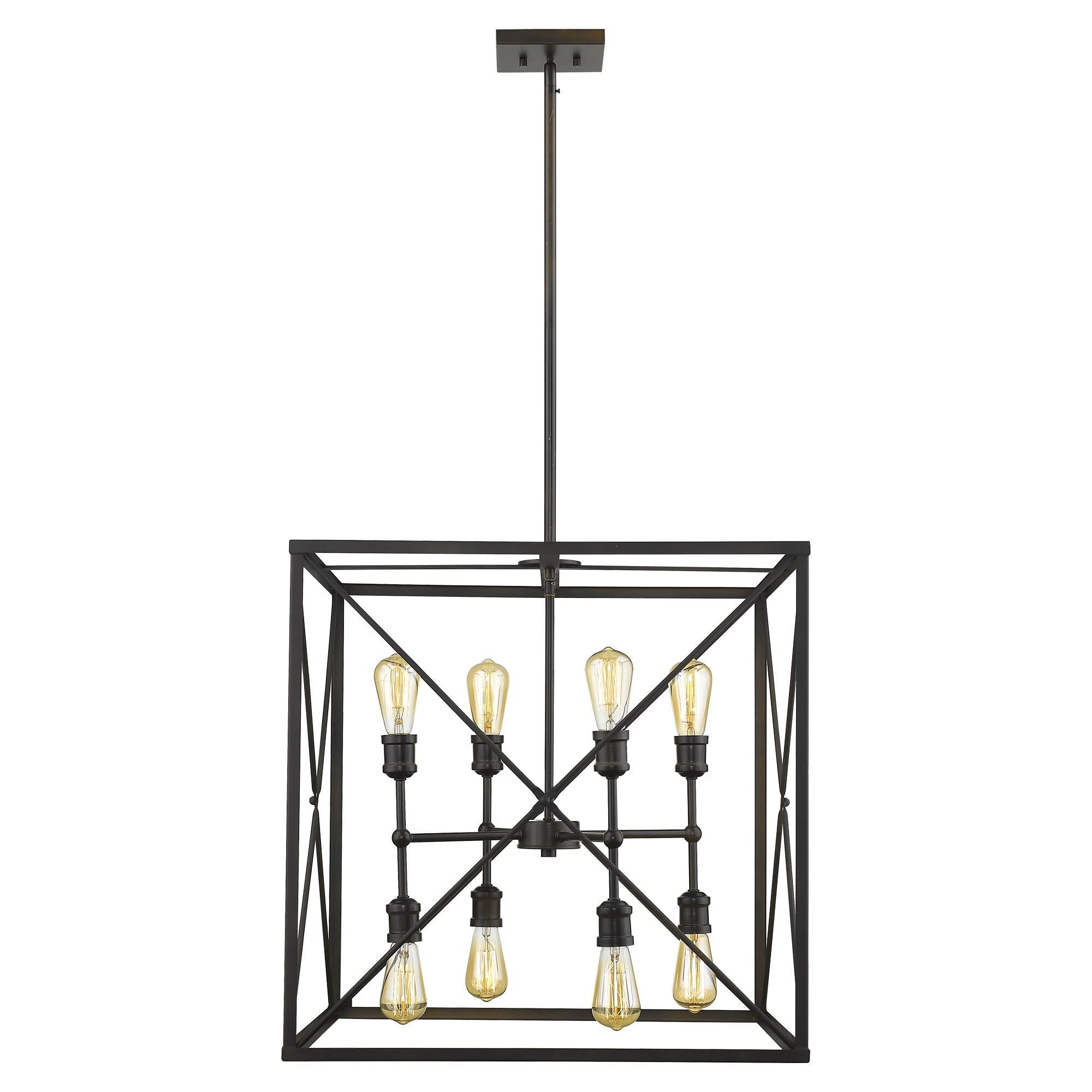 Shown in Oil-Rubbed Bronze finish and Oil-Rubbed Bronze glass and Oil Rubbed Bronze Metal Cage shade