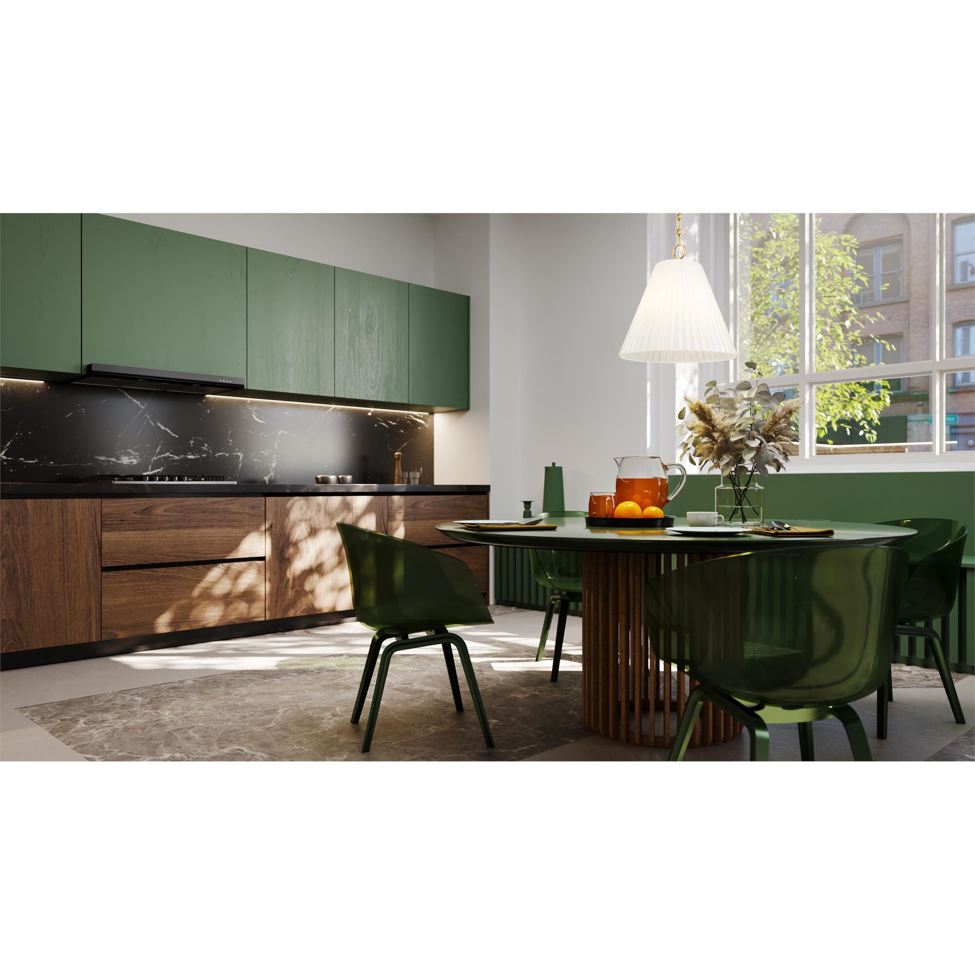 Shown in Modern Gold finish and White glass and White shade