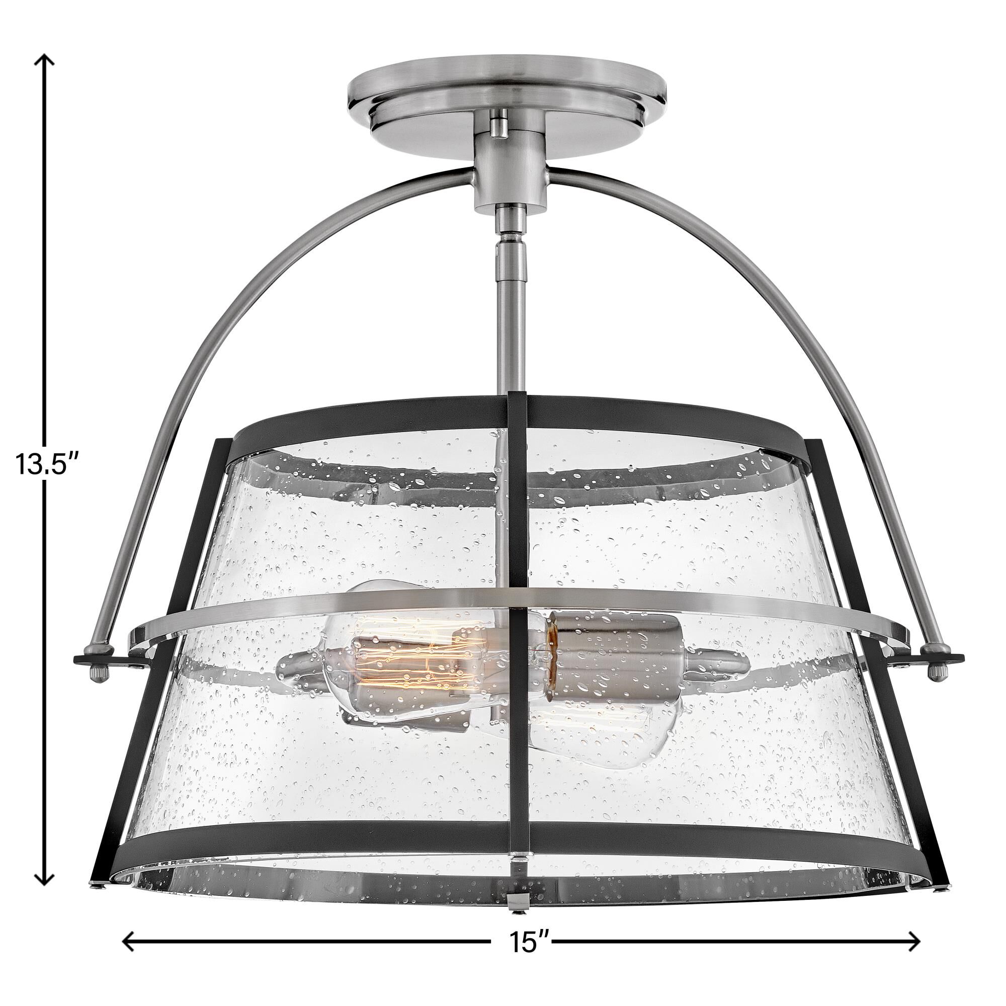 Shown in Brushed Nickel with Black Accents finish and Clear Seedy glass