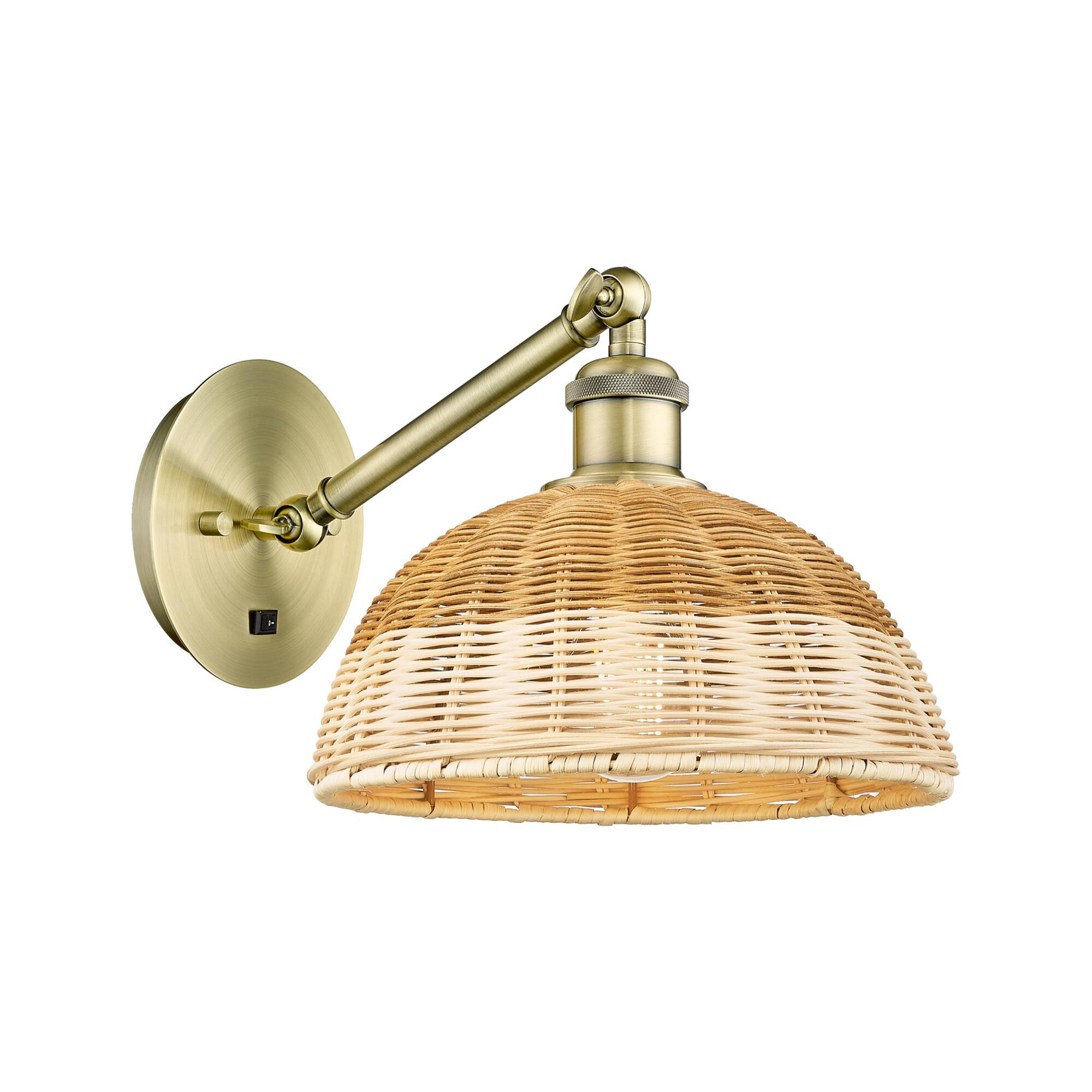Shown in Antique Brass finish and Natural shade