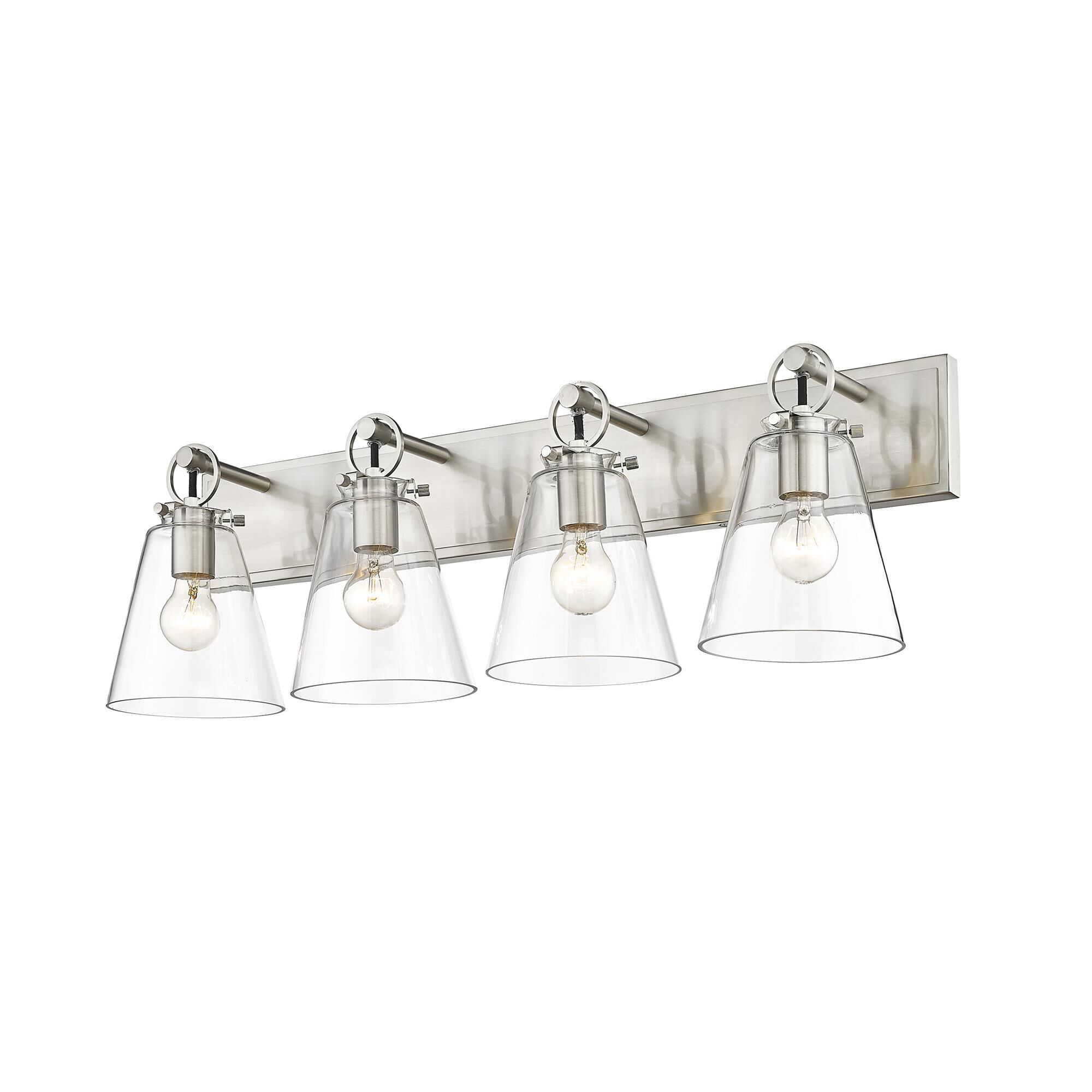 Shown in Brushed Nickel finish and Glass shade