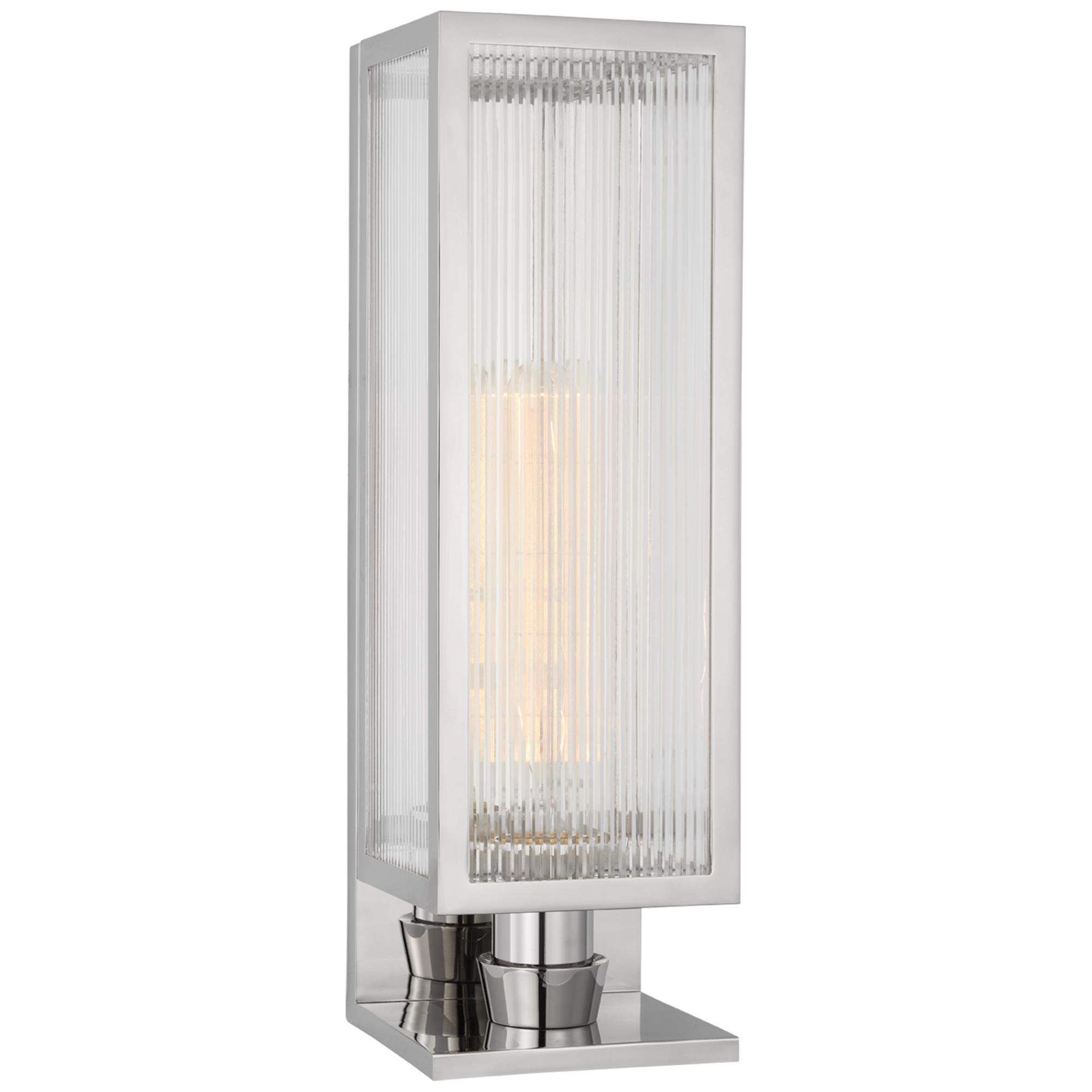 Shown in Polished Nickel finish and Clear Ribbed glass