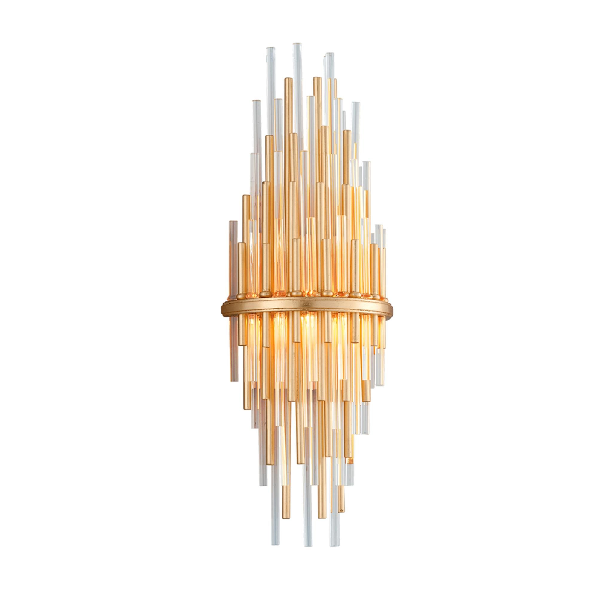 Shown in Gold Leaf With Polished Stainless Accents finish and Clear glass