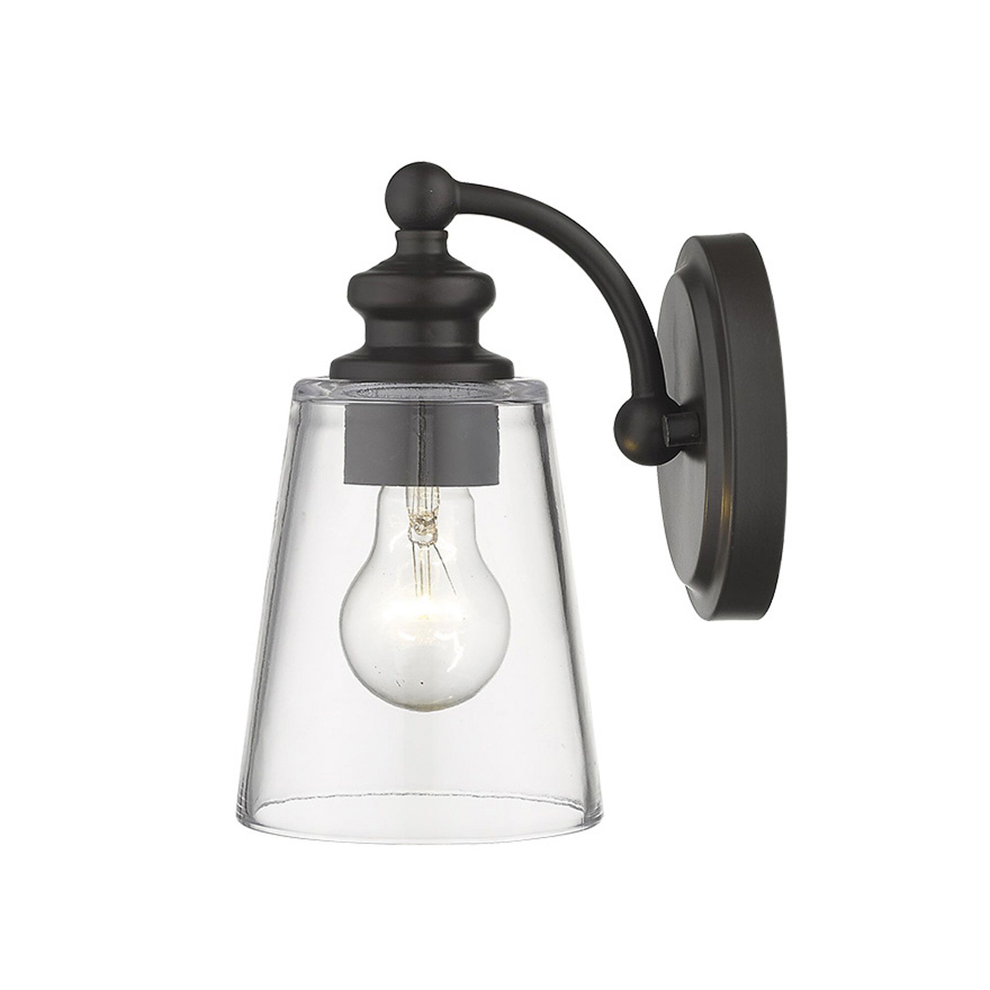 Shown in Oil-Rubbed Bronze finish and Clear glass and Clear, Cone Shaped Glass shade