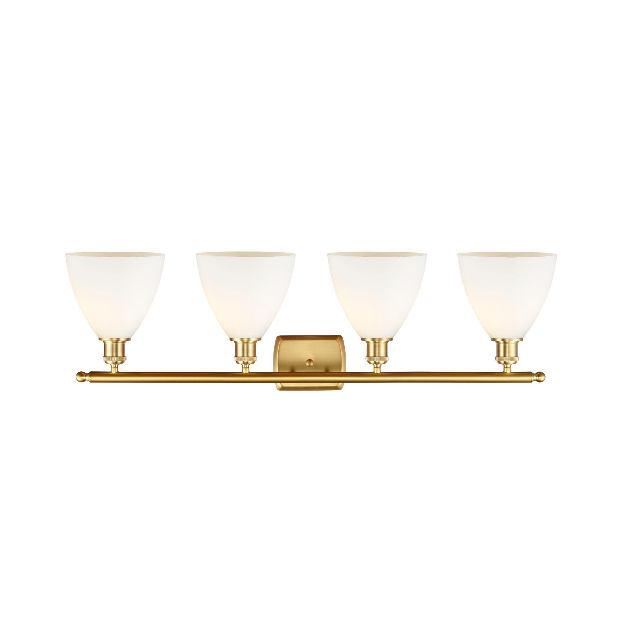 Shown in Satin Gold finish and Cased Matte White Ballston Dome glass and No Shade shade