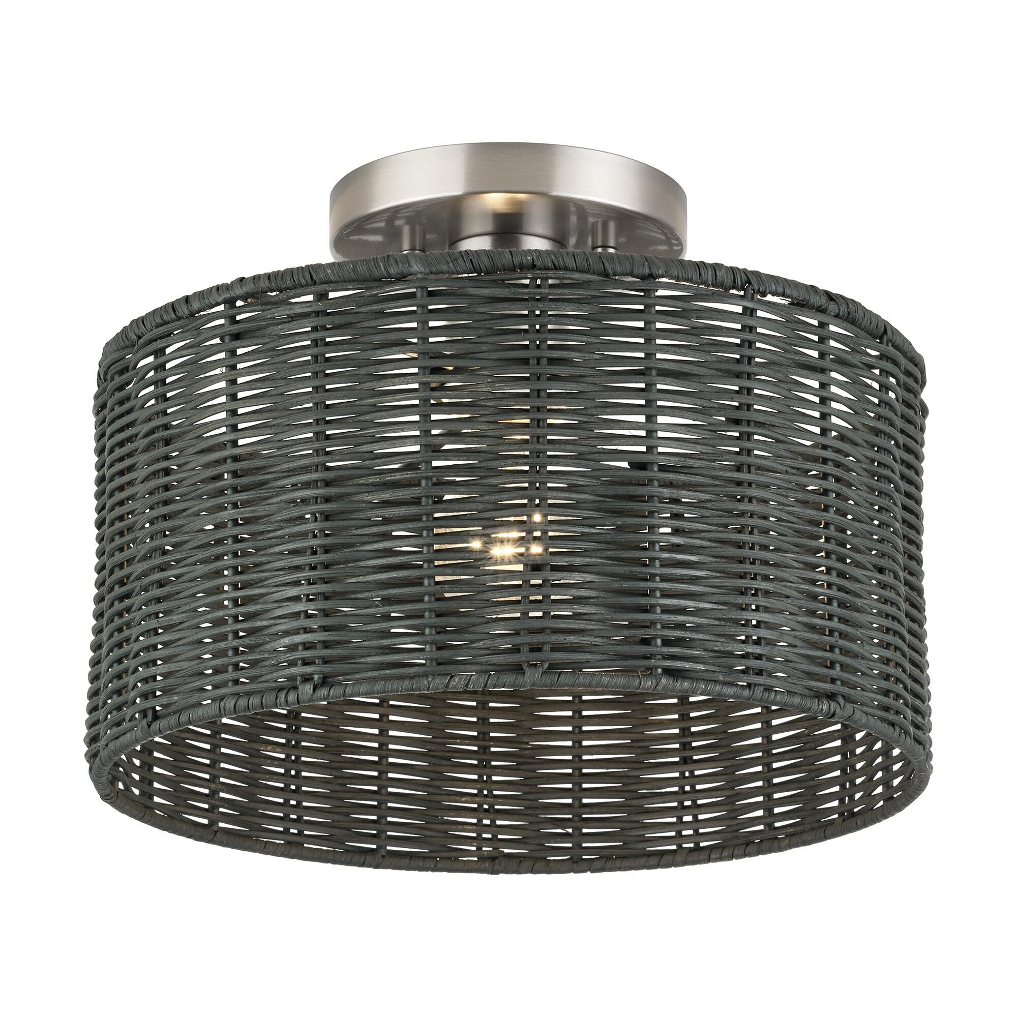 Shown in Brushed Nickel finish and Hand-Woven Charred Gray Color Rattan shade