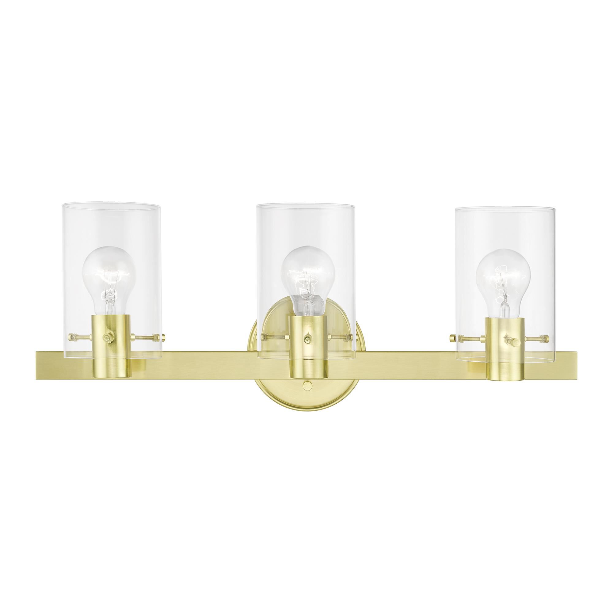 Shown in Satin Brass finish and Clear glass