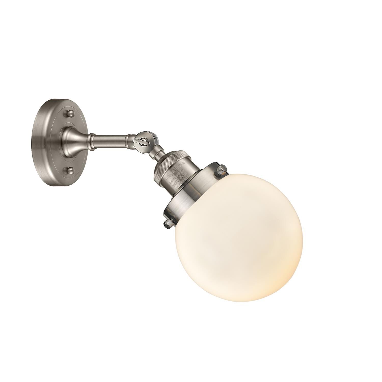 Shown in Brushed Satin Nickel finish and Matte White Cased glass and No Accent accent