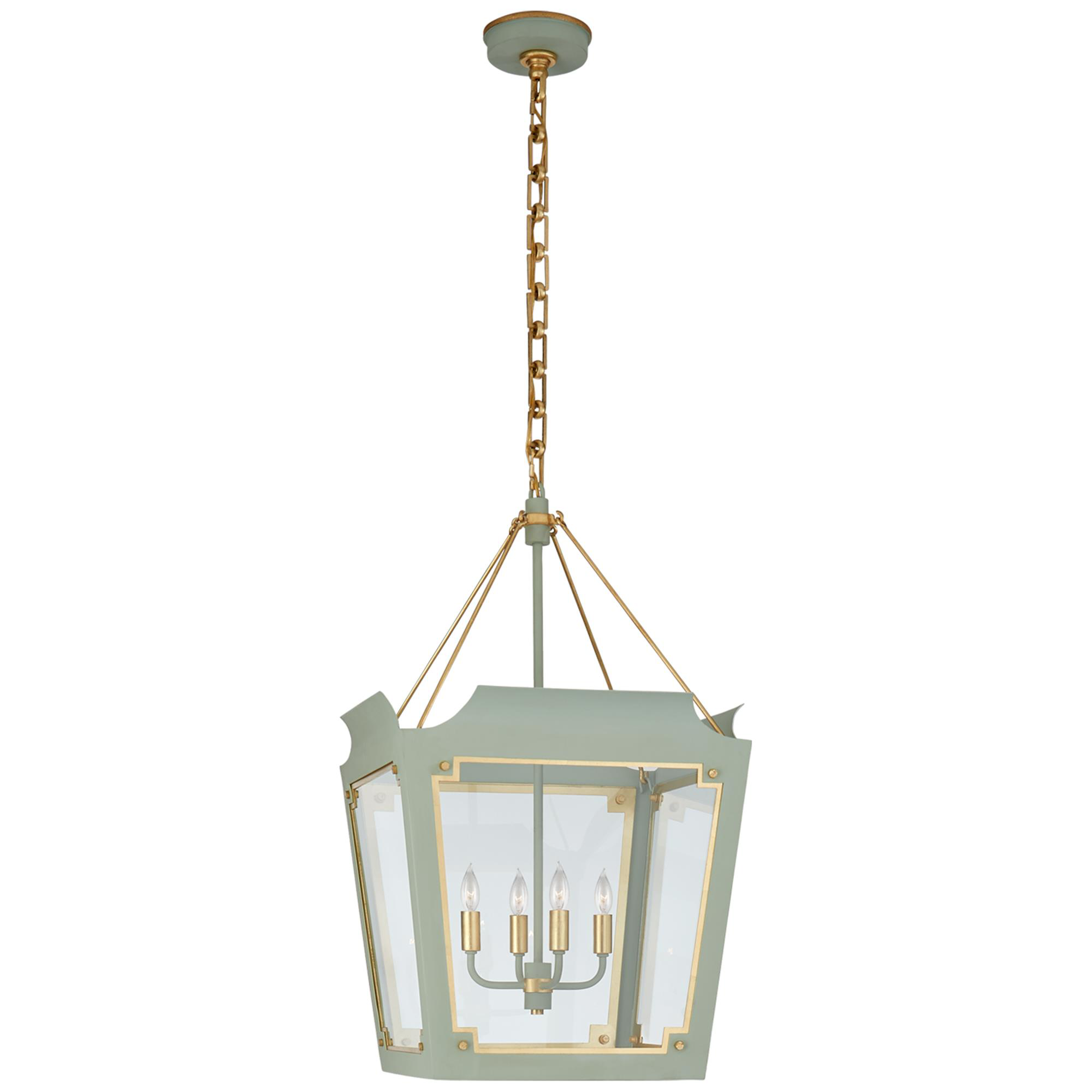 Shown in Celadon With Gild finish and Clear glass