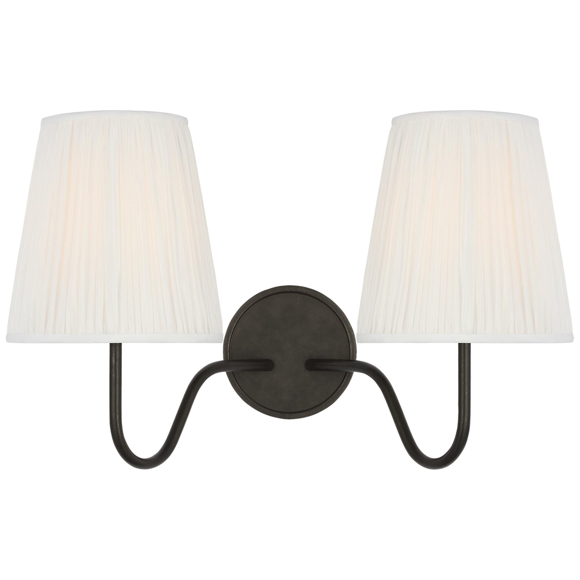 Shown in Aged Iron finish and Silk Pleated shade