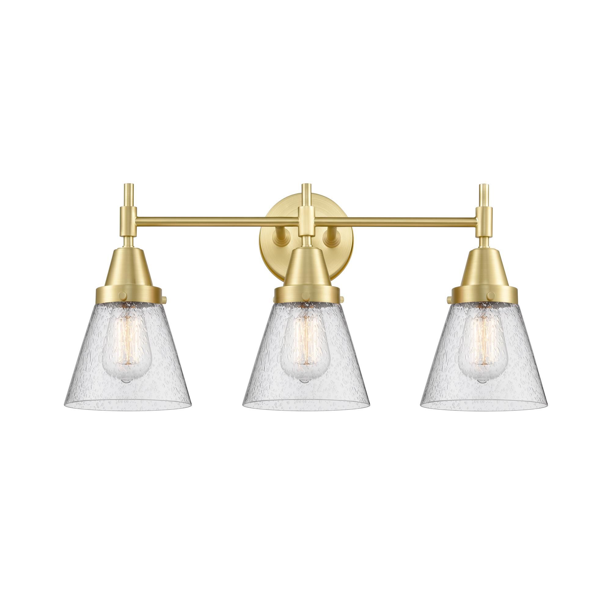 Shown in Satin Brass finish and Seedy Large Cone glass