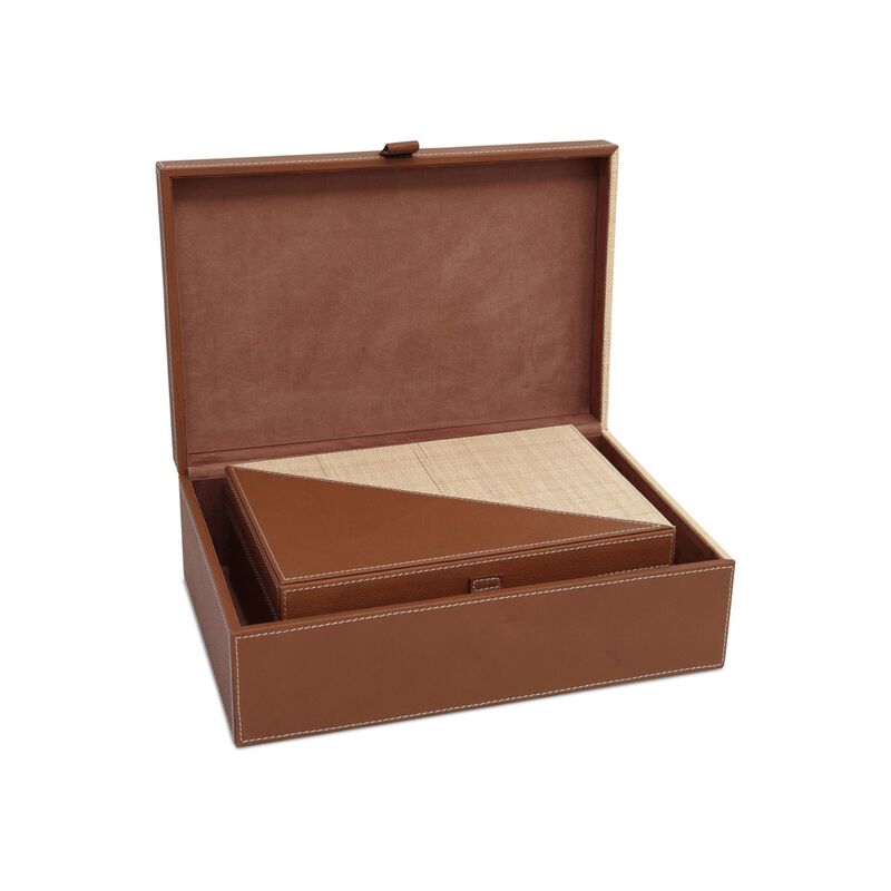 Leather & Raffia Accent Box Set of 2 by Currey & Company