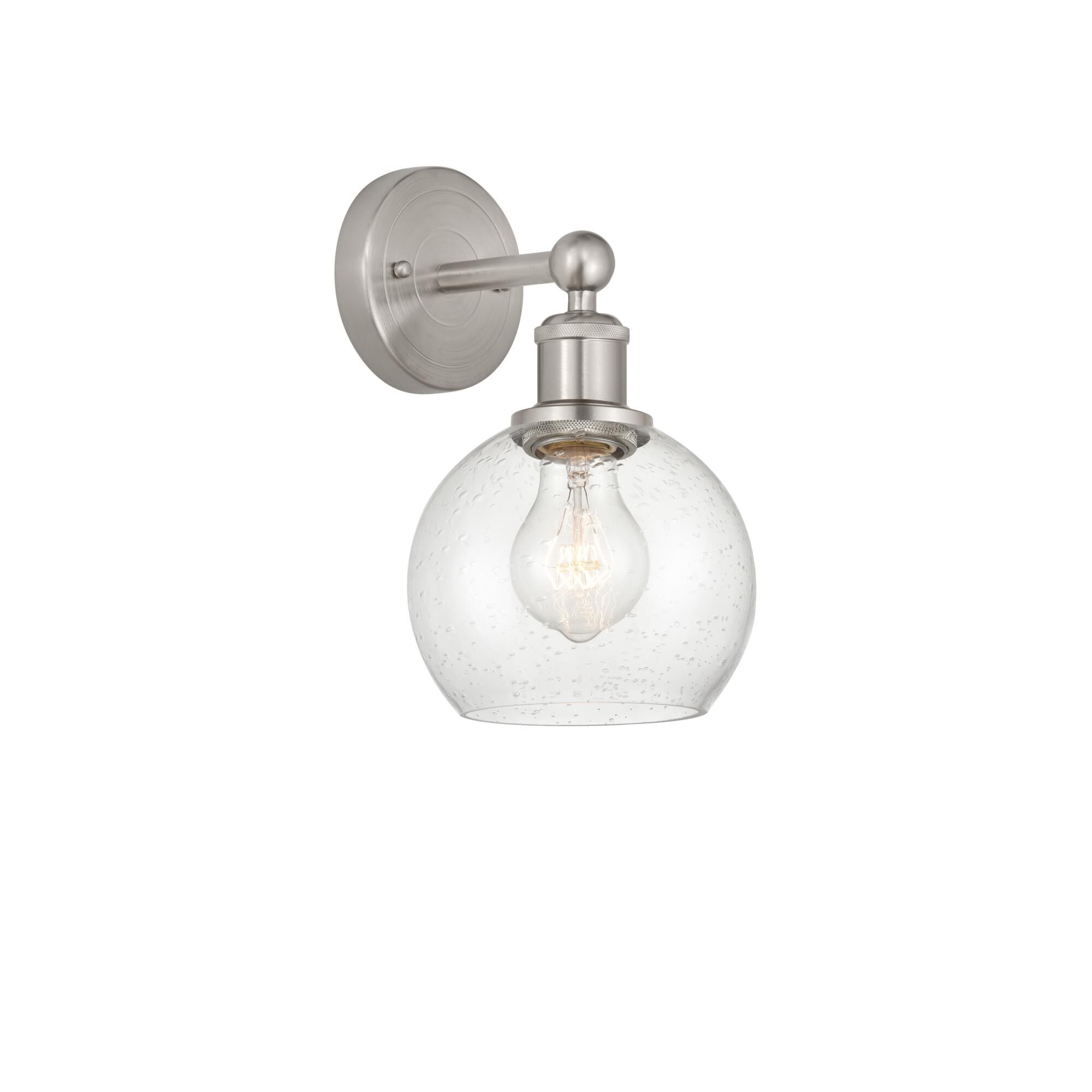Shown in Brushed Satin Nickel, Seedy finish and Seedy glass and Seedy Glass shade