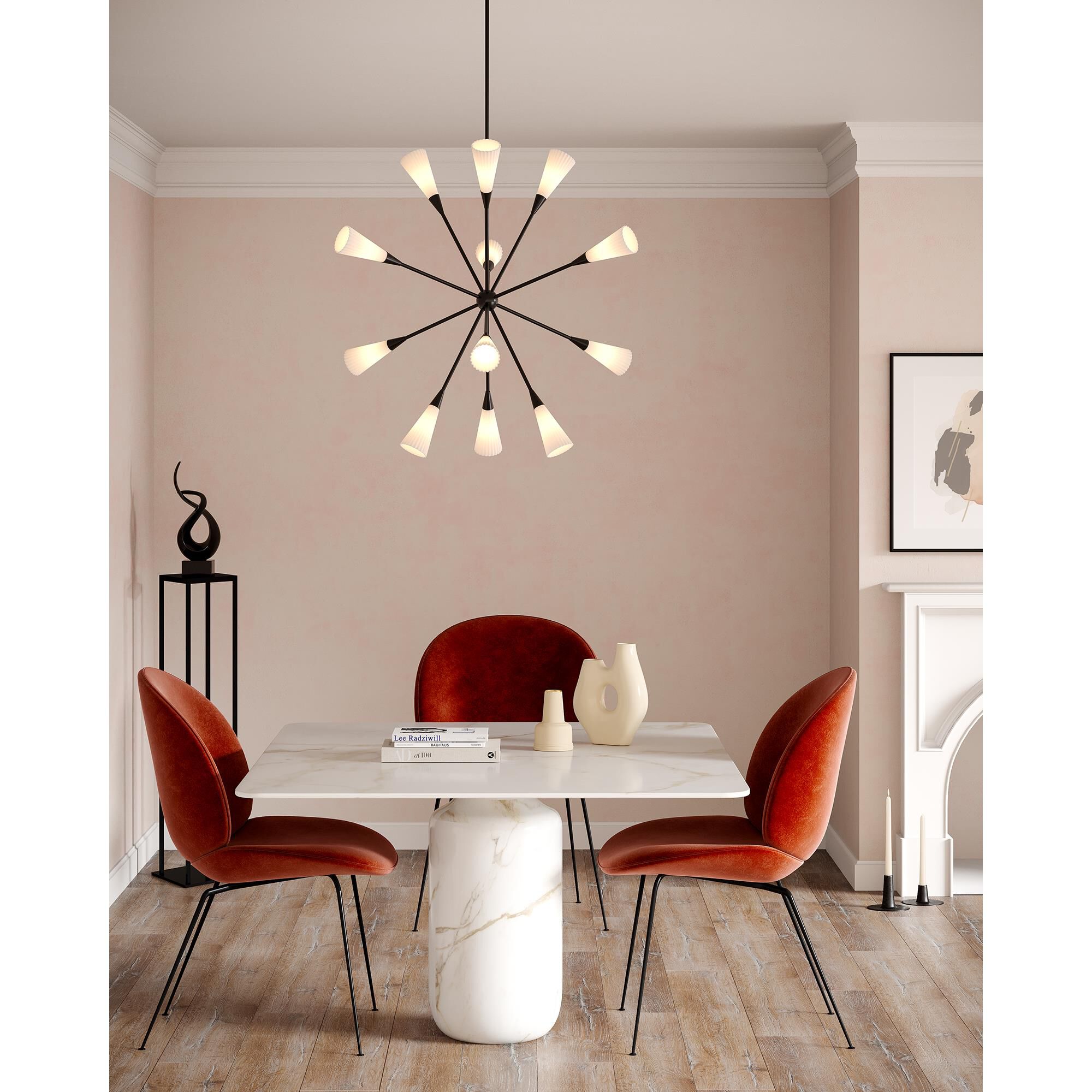 Shown in Matte Black finish and Fluted Milk glass