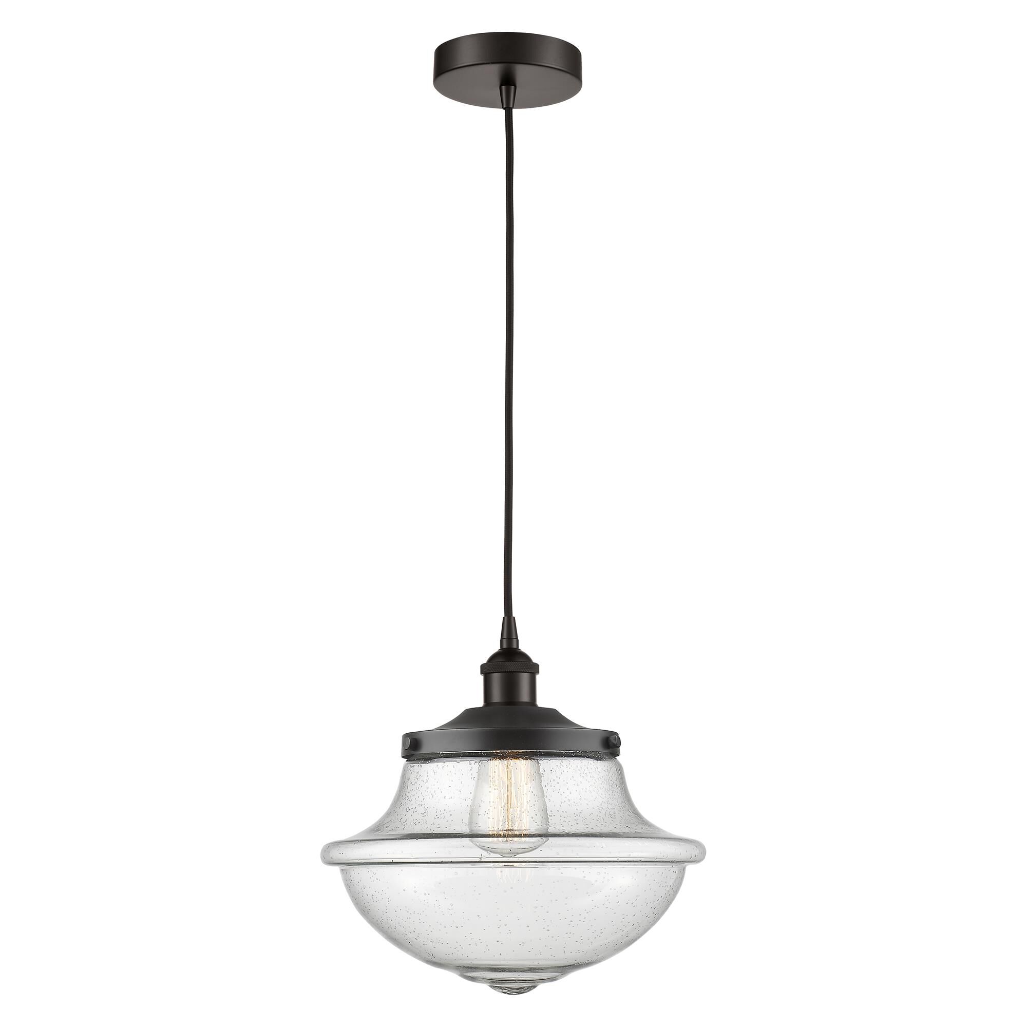 Shown in Oil Rubbed Bronze finish and Seedy glass