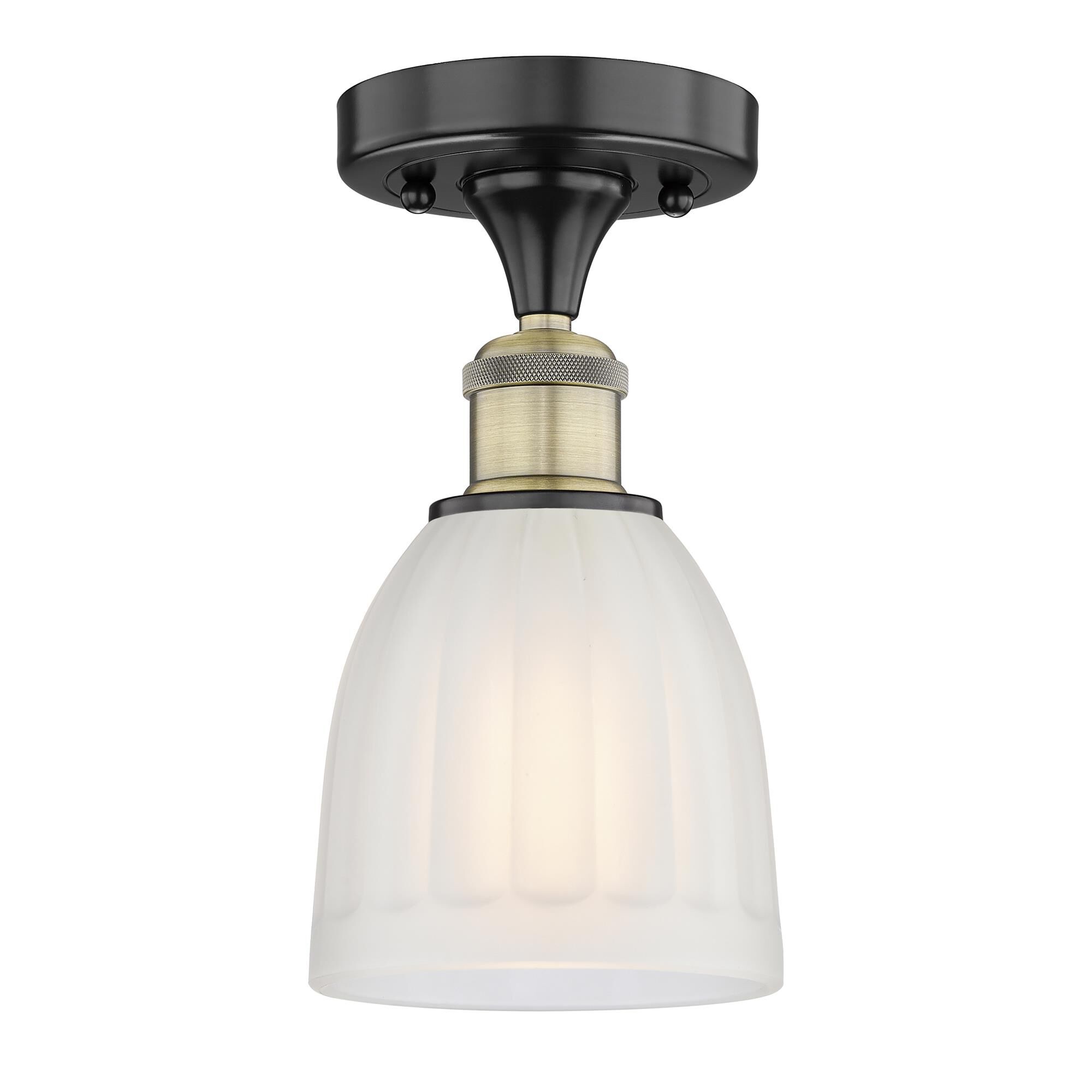 Shown in Black Antique Brass finish and White glass