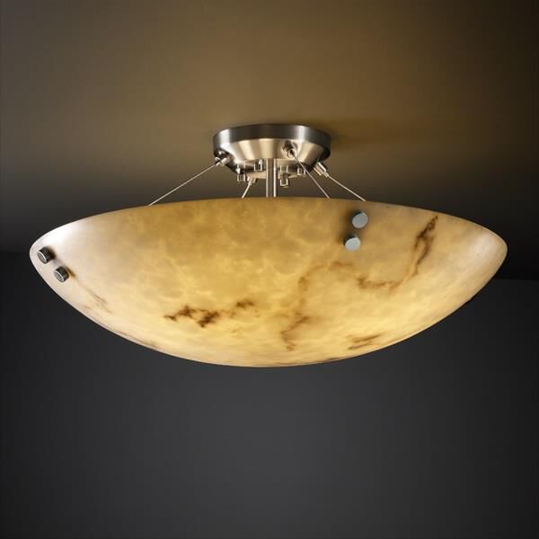 Shown in Brushed Nickel finish and Faux Alabaster Resin glass and Round Bowl accent