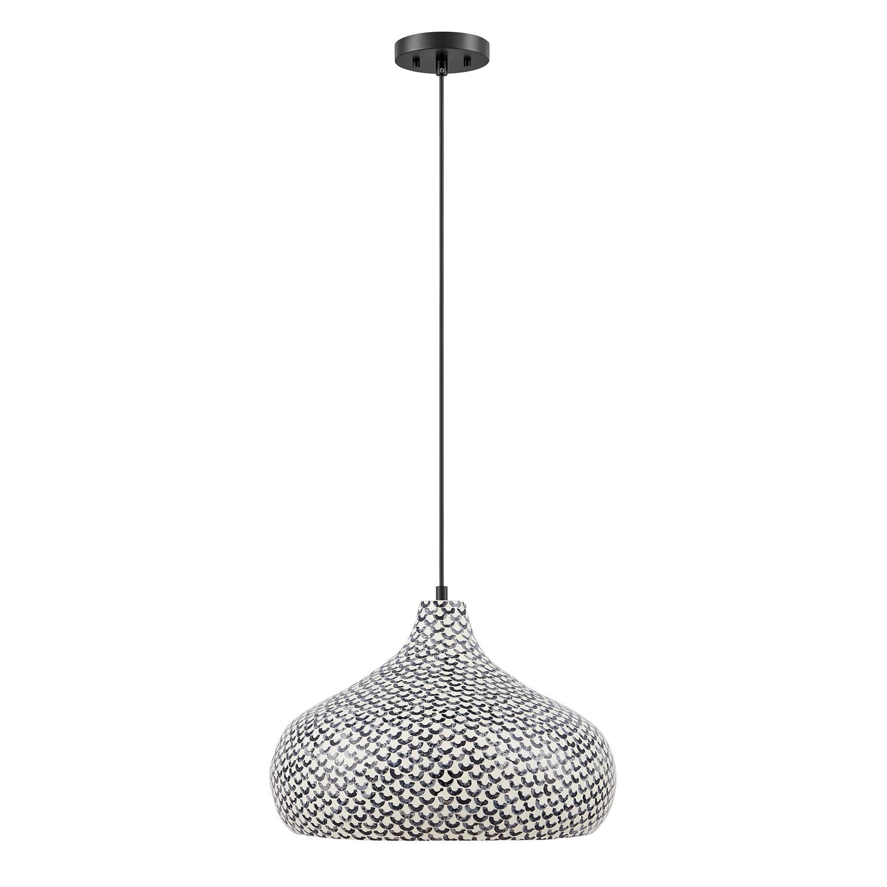 Shown in Black and White Shell finish and Spun Bamboo shade