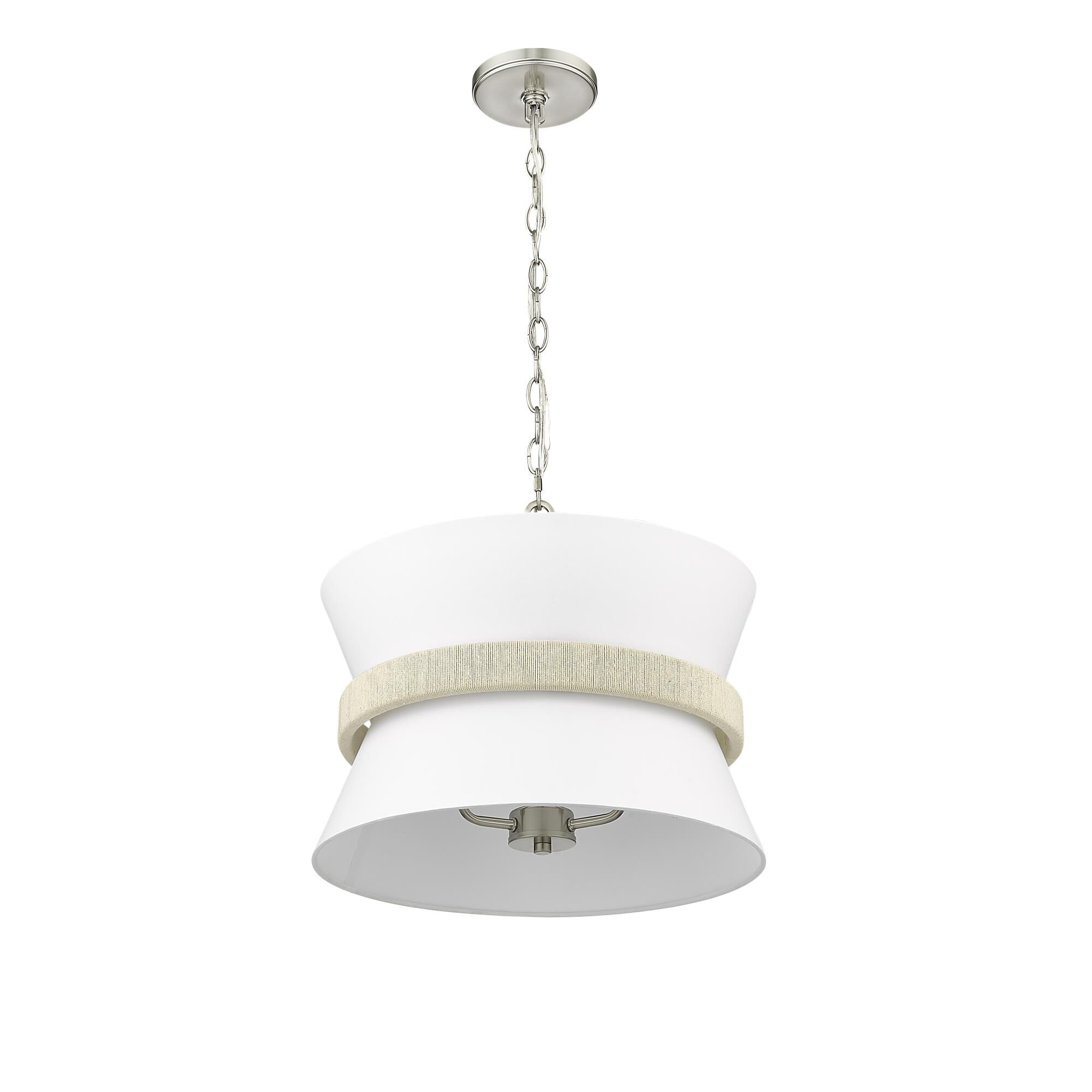 Shown in Brushed Nickel finish and Fabric shade