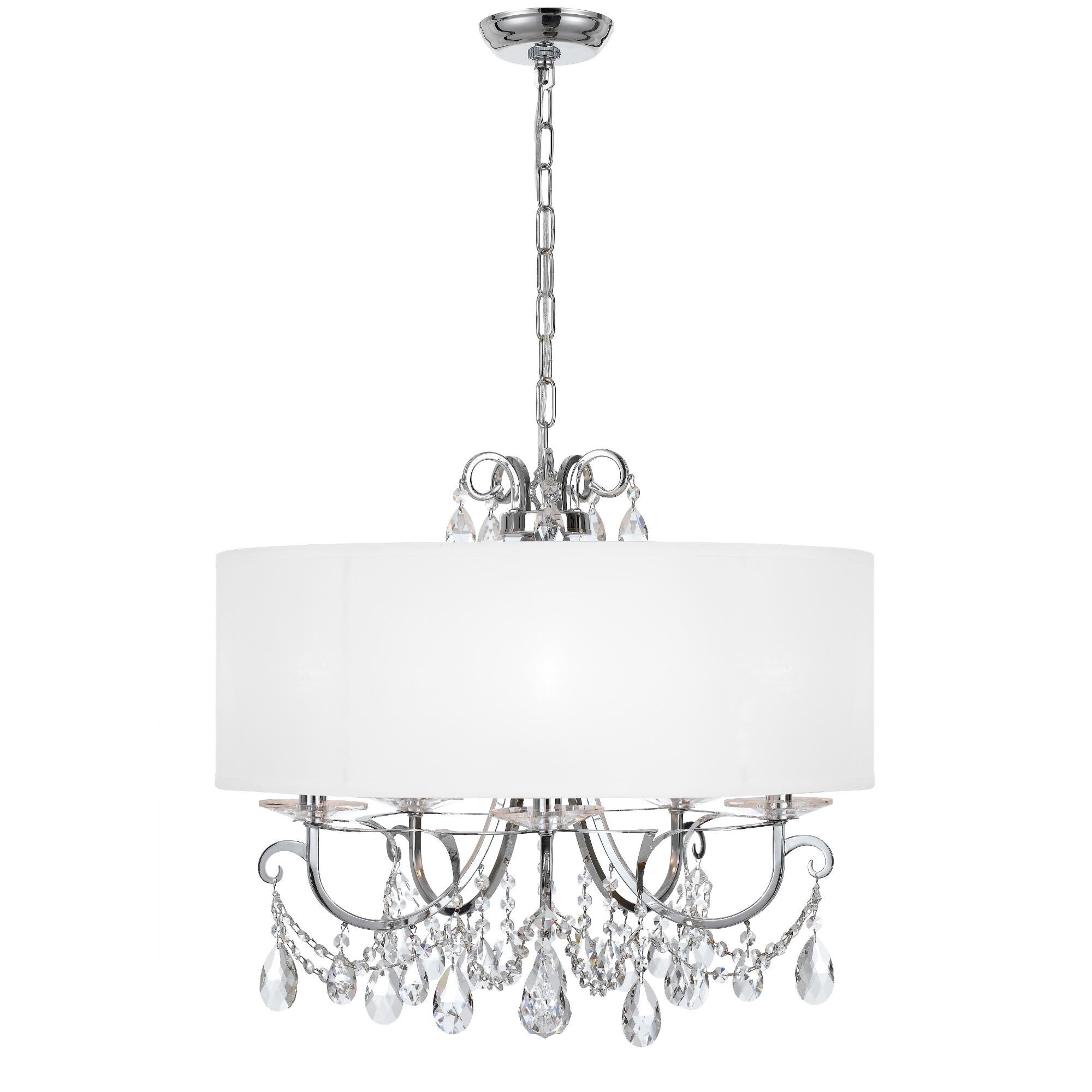Shown in Polished Chrome finish and Hand Cut Crystal crystal and Silk glass and White shade