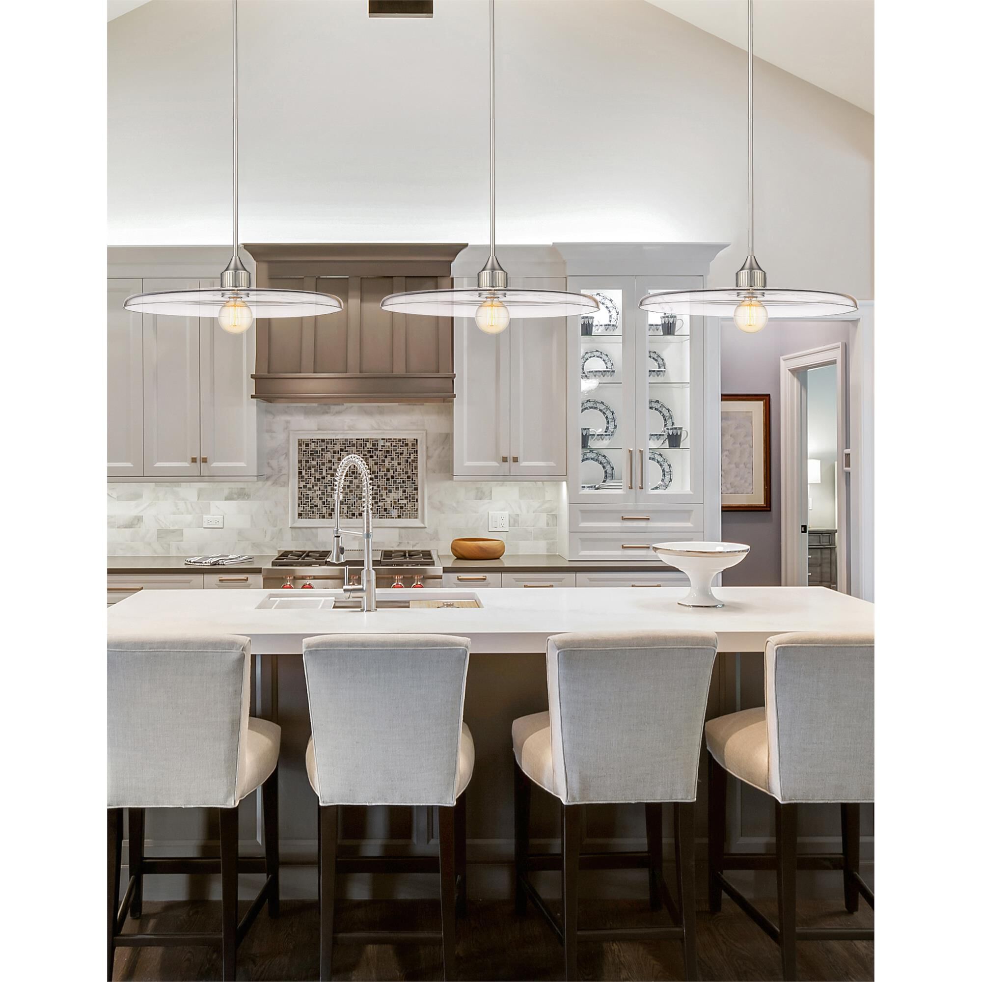 Shown in Brushed Nickel finish and Clear glass
