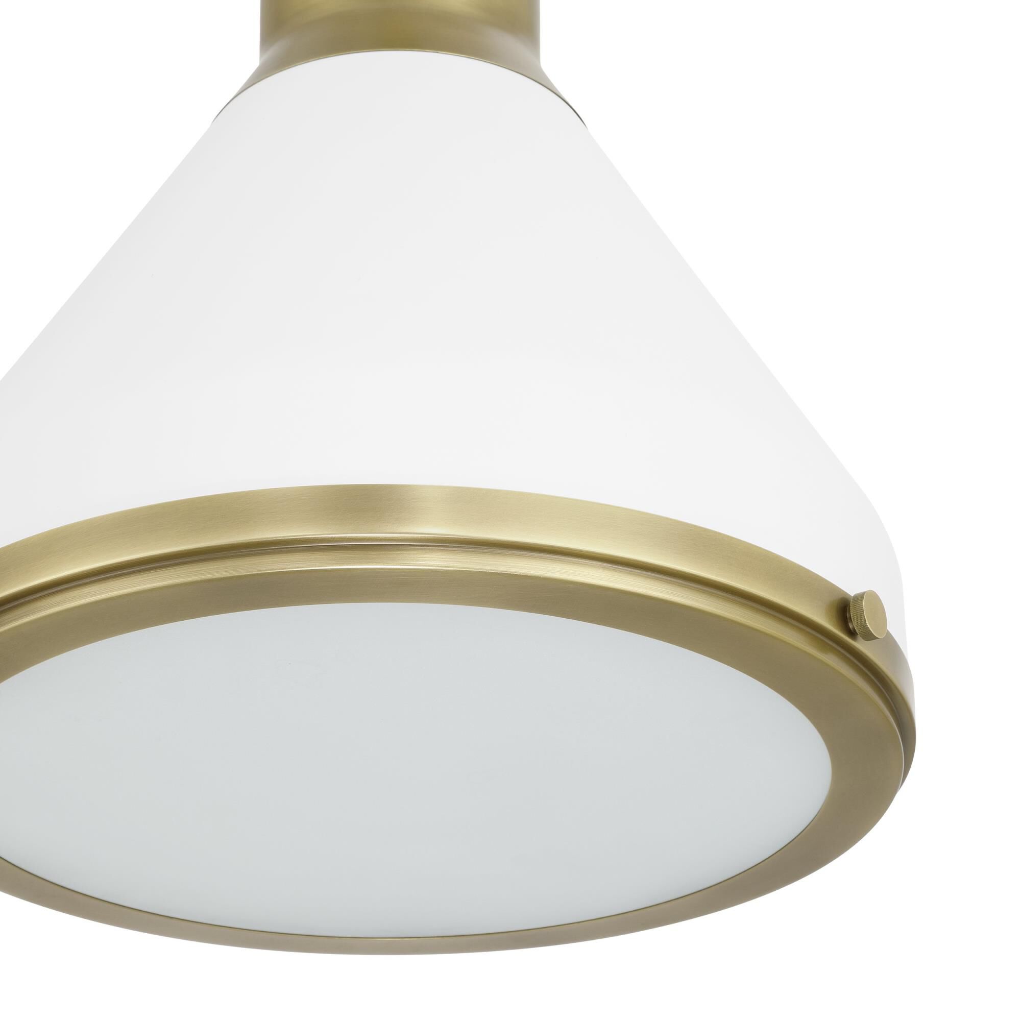 Shown in Natural Brass finish and Etched glass and Natural Brass, Matte White shade