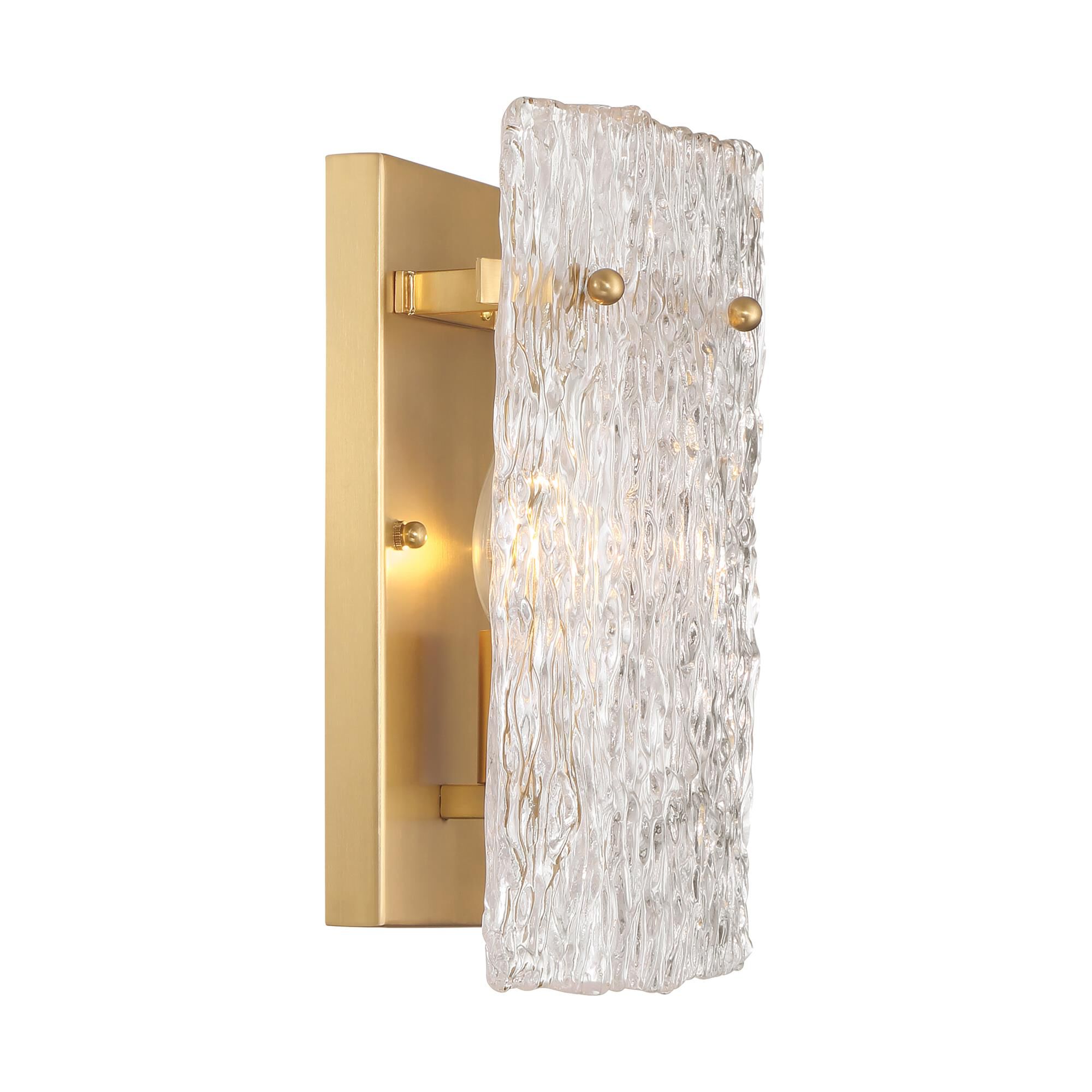 Shown in Legacy Brass finish and Clear Handmade glass