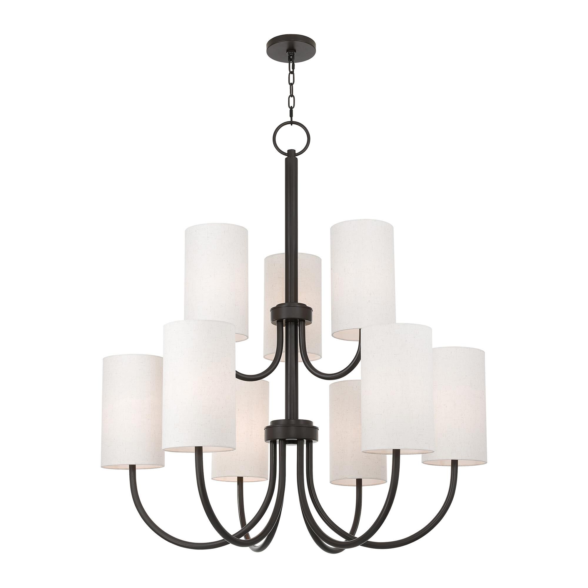 Shown in English Bronze finish and Hand Crafted Oatmeal Color Fabric Outside & White Fabric Inside Hardback shade