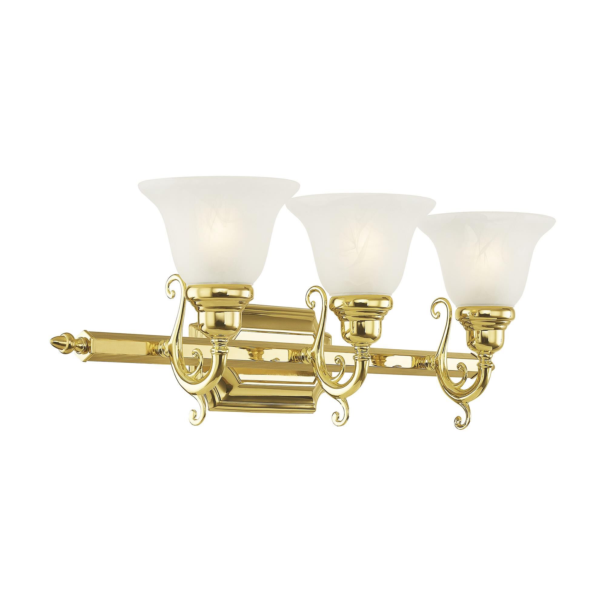 Shown in Polished Brass finish and White Alabaster glass