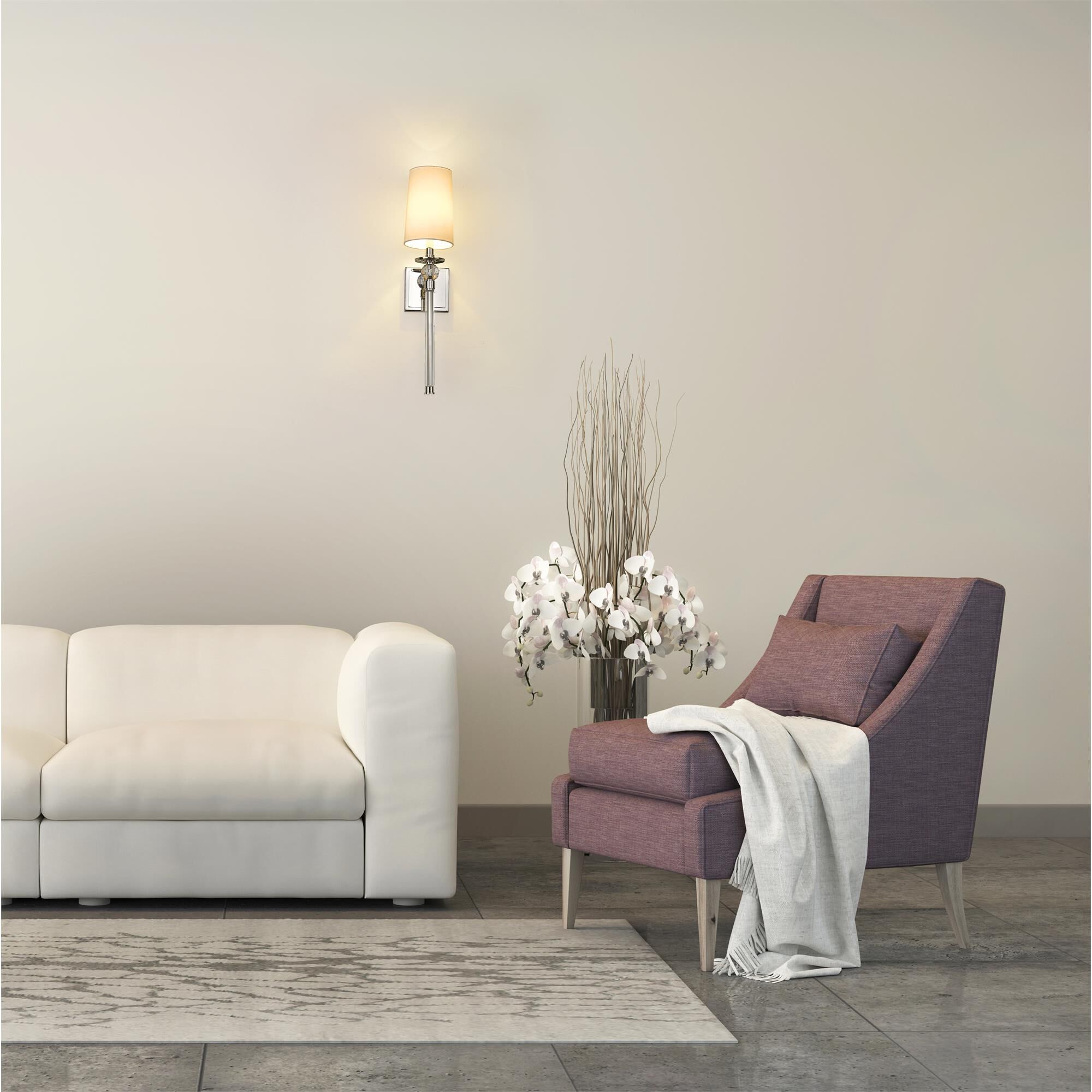 Shown in Polished Nickel finish and Fabric glass and Fabric shade